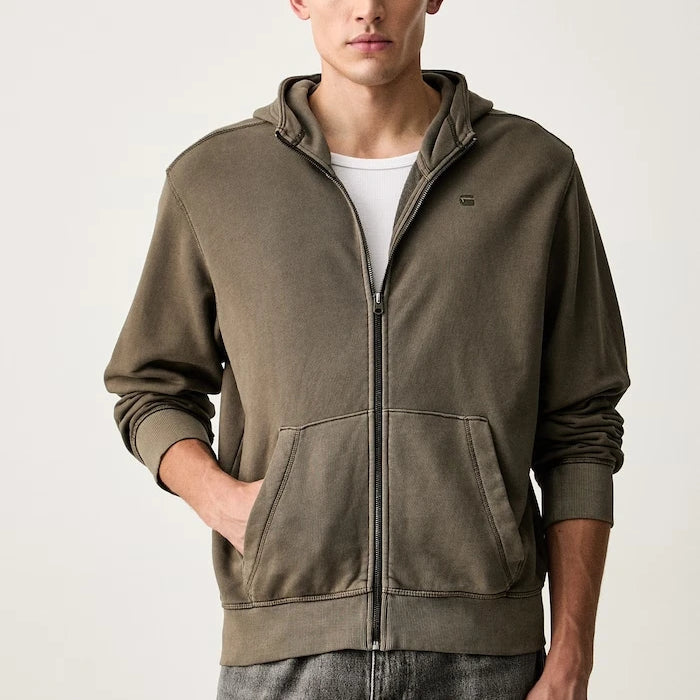 G-Star erkek pamuklu fermuarlı sweatshirt Unit washed full zip hdd