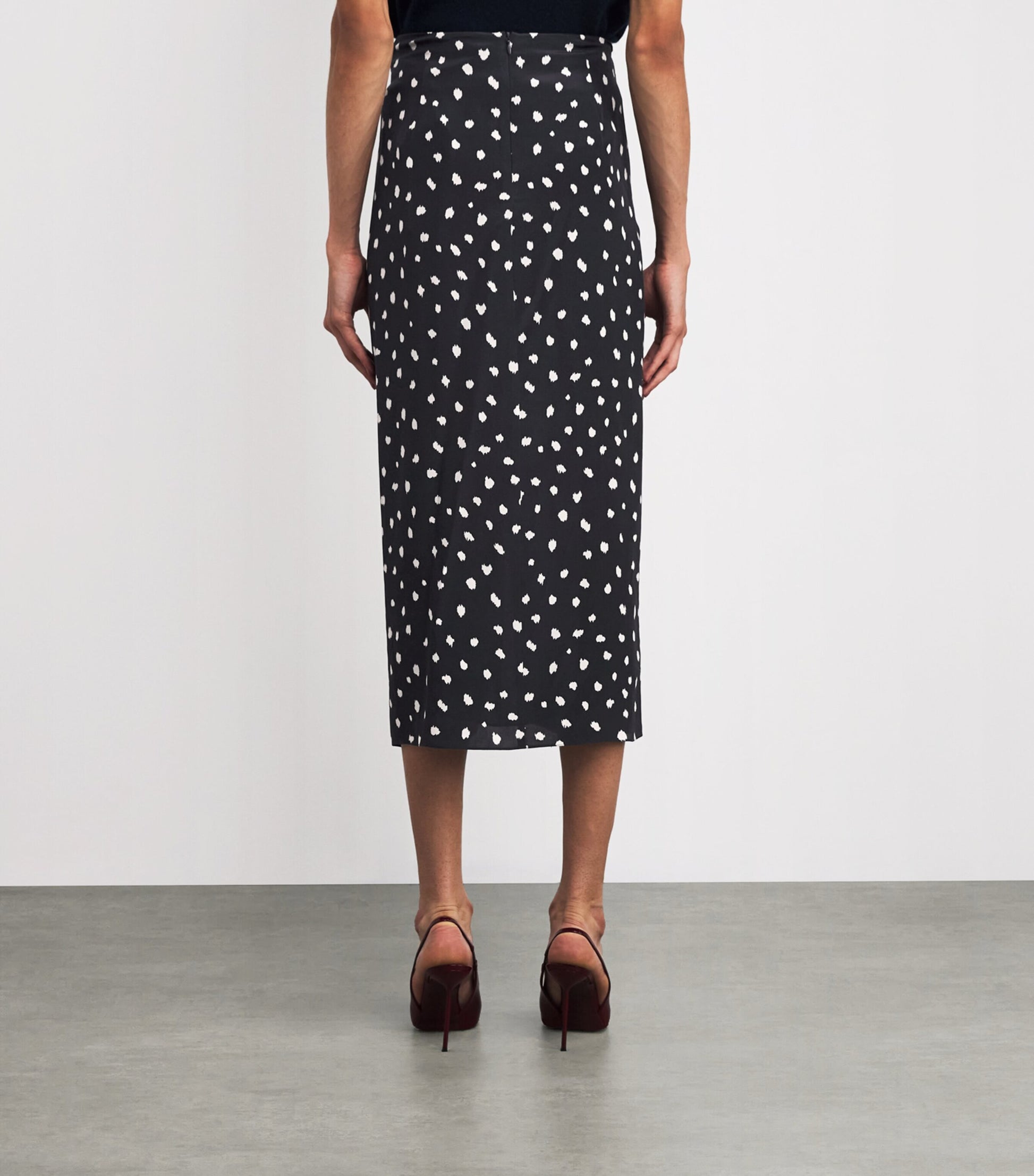 Blazé Milano Navy Silk Ruched Mariquita Midi Skirt