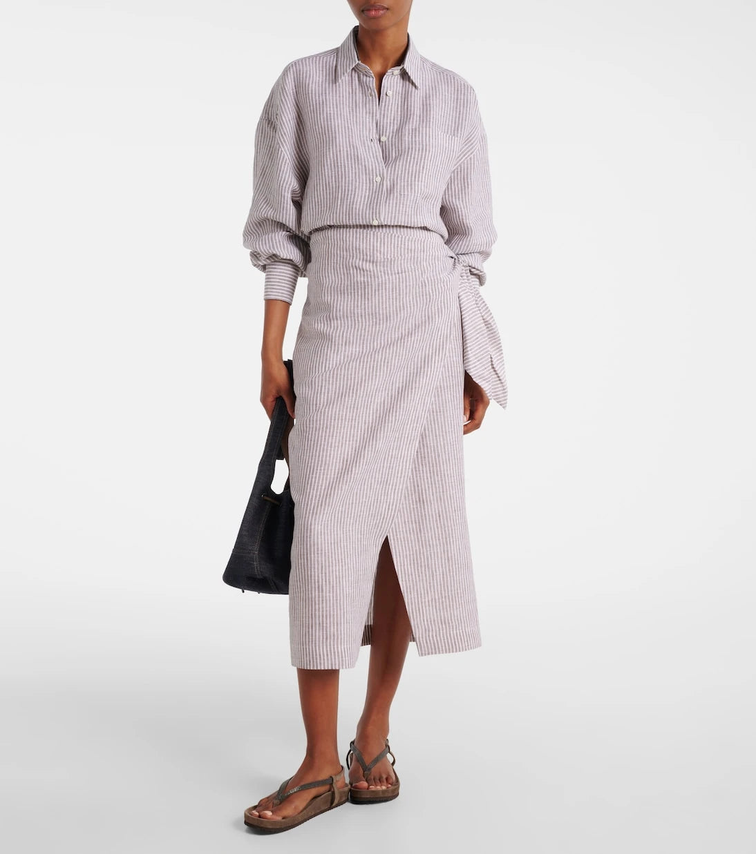 Brunello Cucinelli - Striped linen wrap skirt