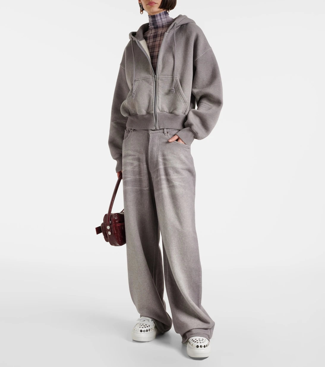 Acne Studios - بنطلون رياضي واسع الساقين من الصوف القطني بقصة متوسطة الارتفاع