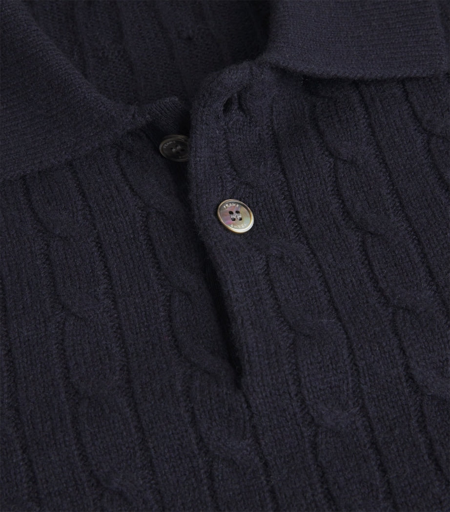 FRAME Navy Wool-Cashmere Polo Sweater