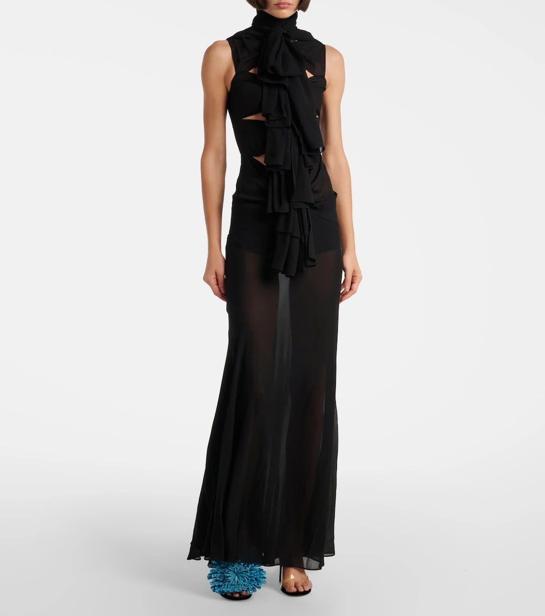 Alaïa - Kesik detaylı büzgülü jarse elbise