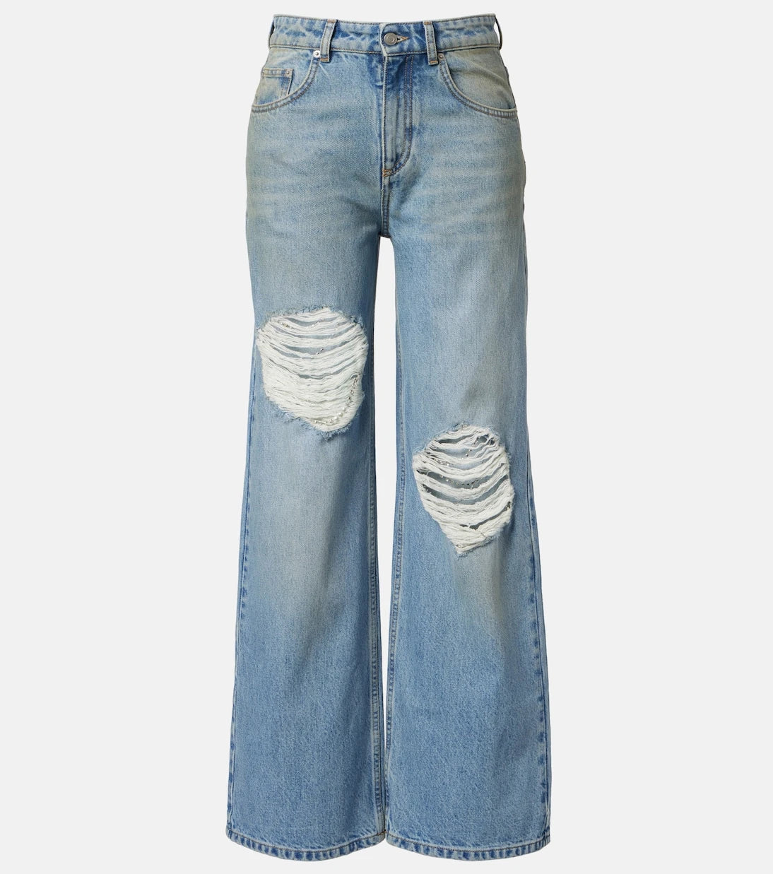 Area - Distressed embellished wide-leg jeans