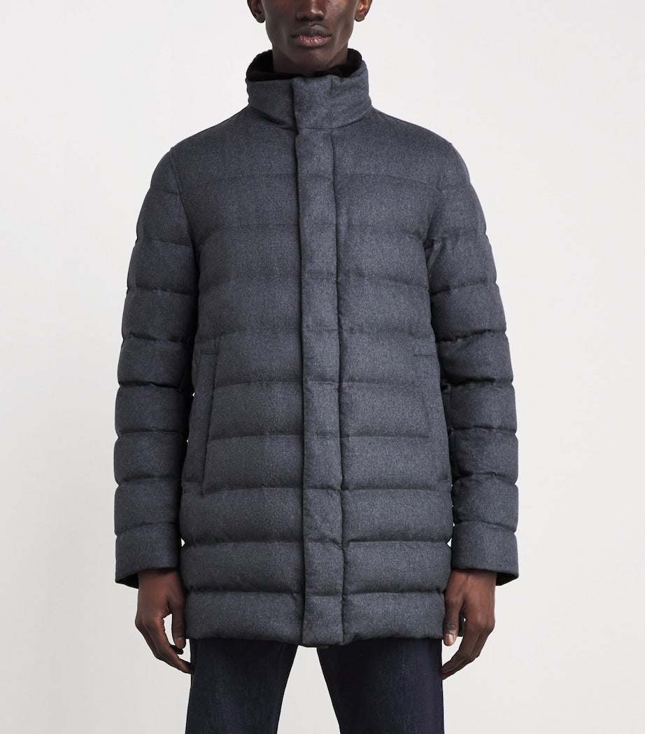 Grey Cashmere-Silk Down Puffer Car Coat