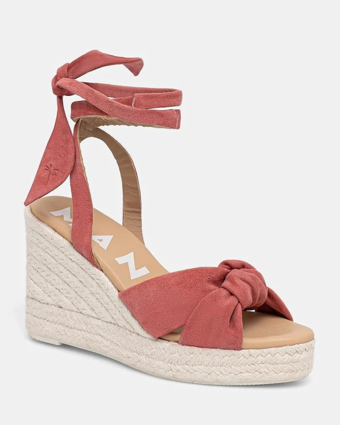 Manebi сандали със скосена пларформа от велур Wedge Espadrilles With Knot