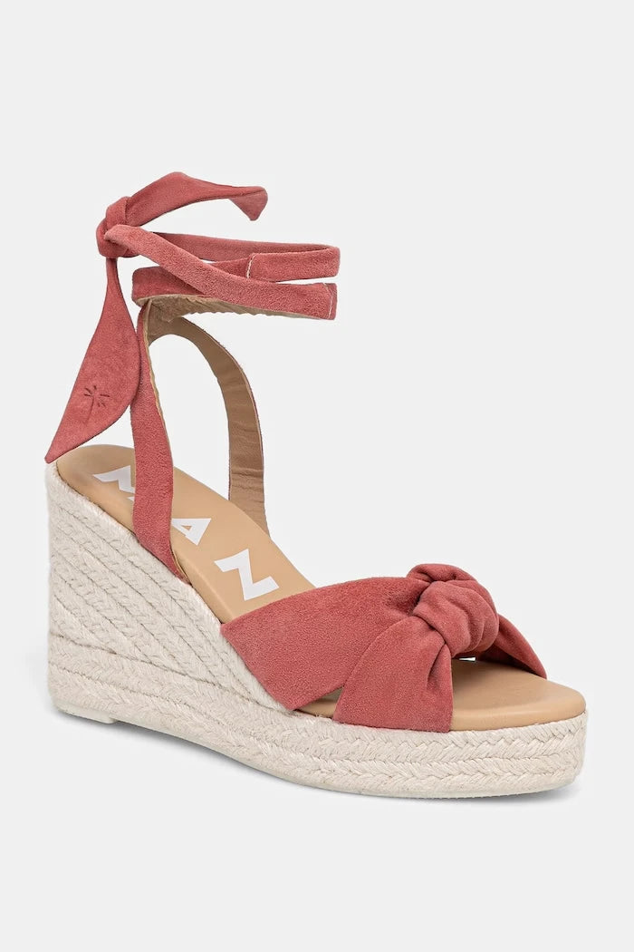 Manebi Wedge Espadrilles With Knot Süet Bilekten Bağlamalı Dolgu Topuk Espadril Sandalet
