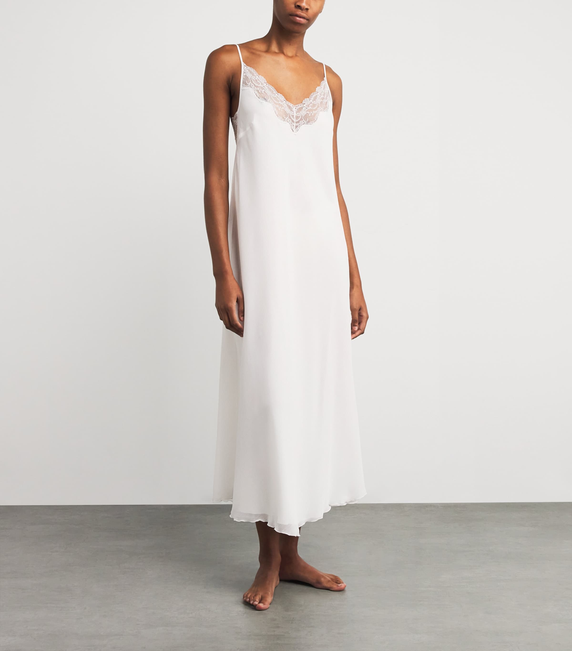 Bocan Ivory Silk Chiffon Lace-Trim Elora Nightdress