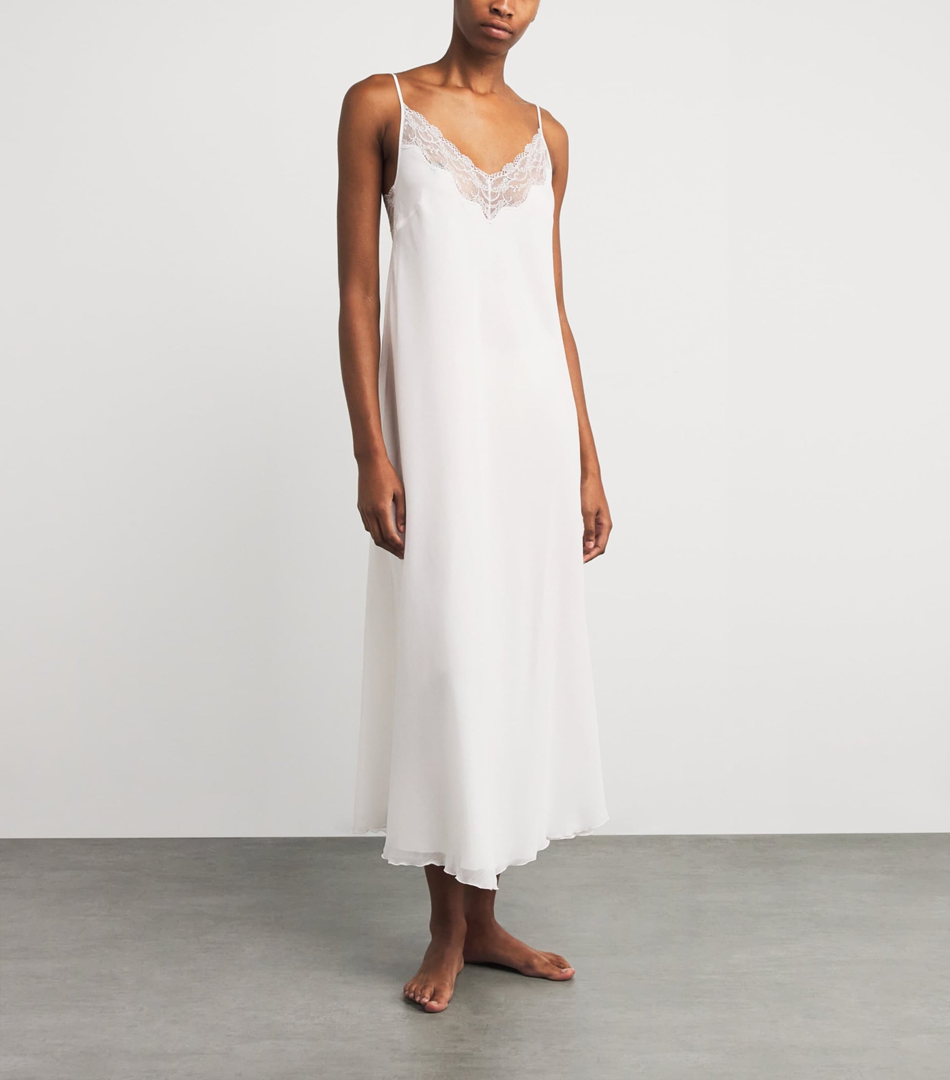 Bocan Ivory Silk Chiffon Lace-Trim Elora Nightdress