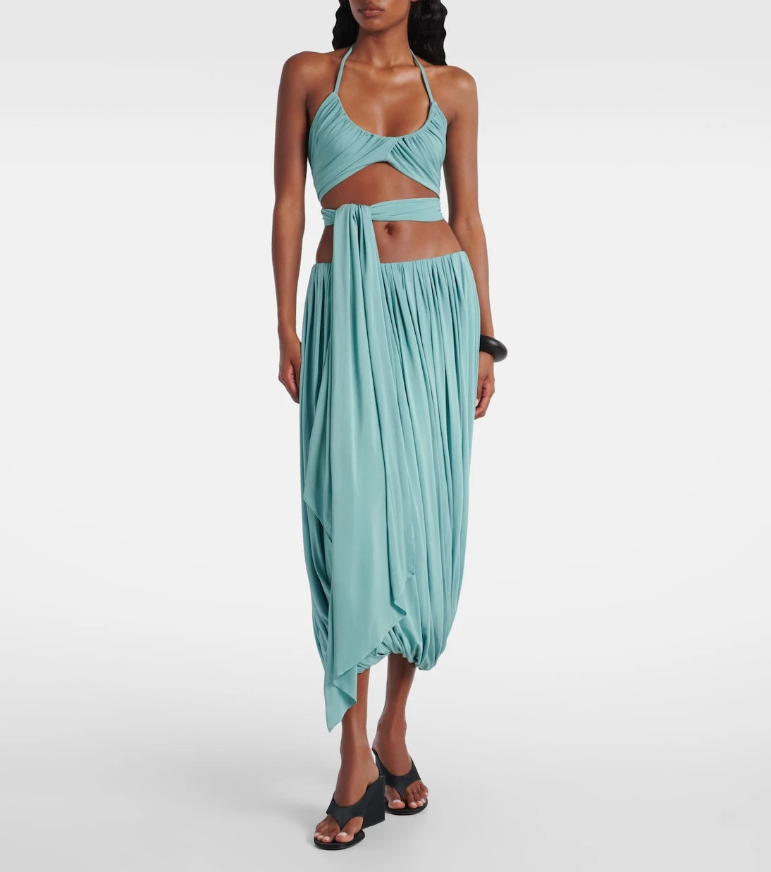 Alaïa - Gathered jersey midi skirt