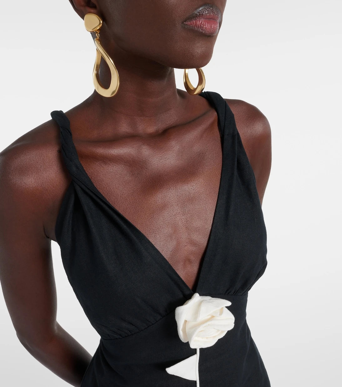 Farm Rio - Floral-appliqué linen-blend minidress