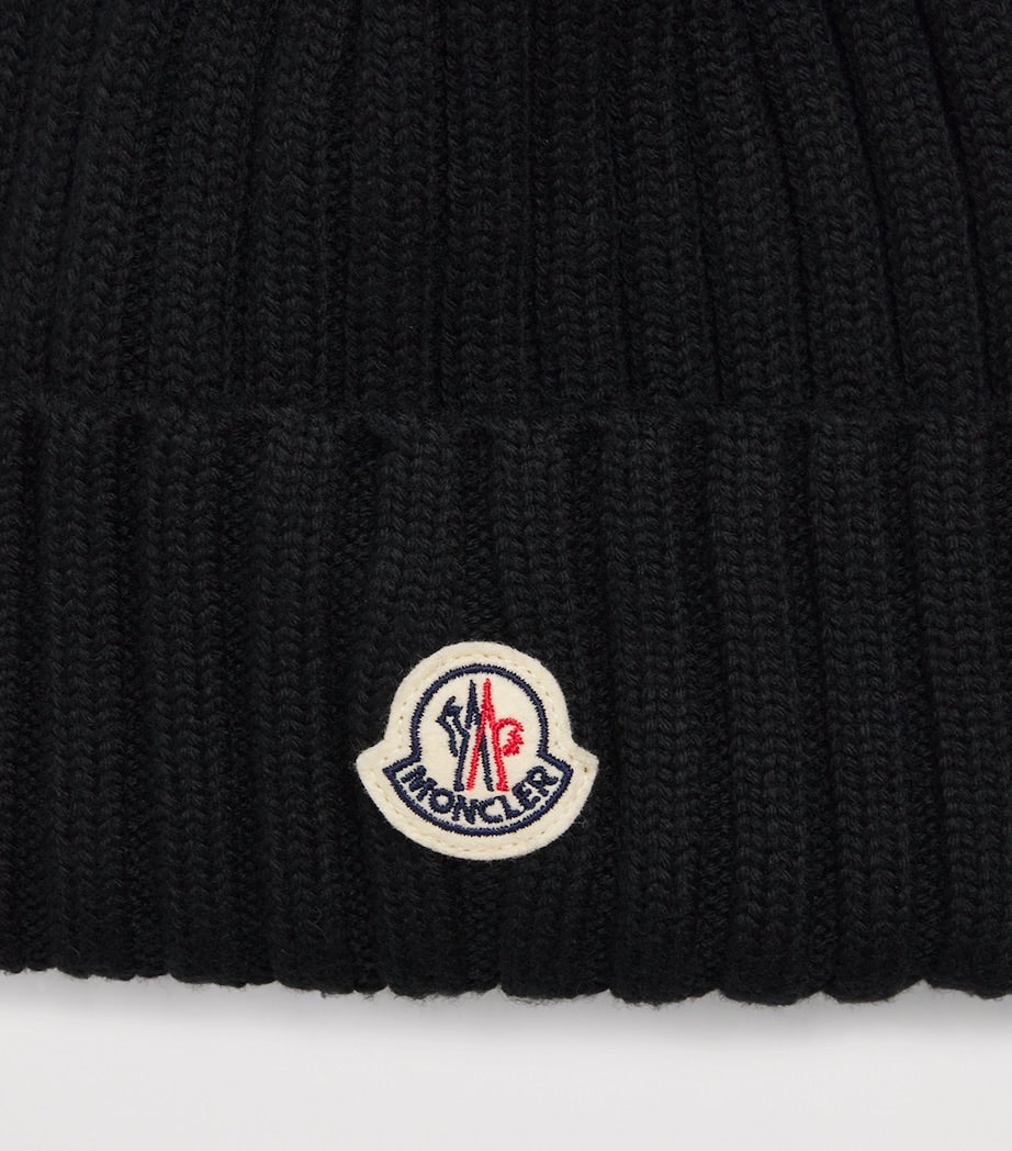 Moncler Black Virgin Wool Pom-Pom Beanie