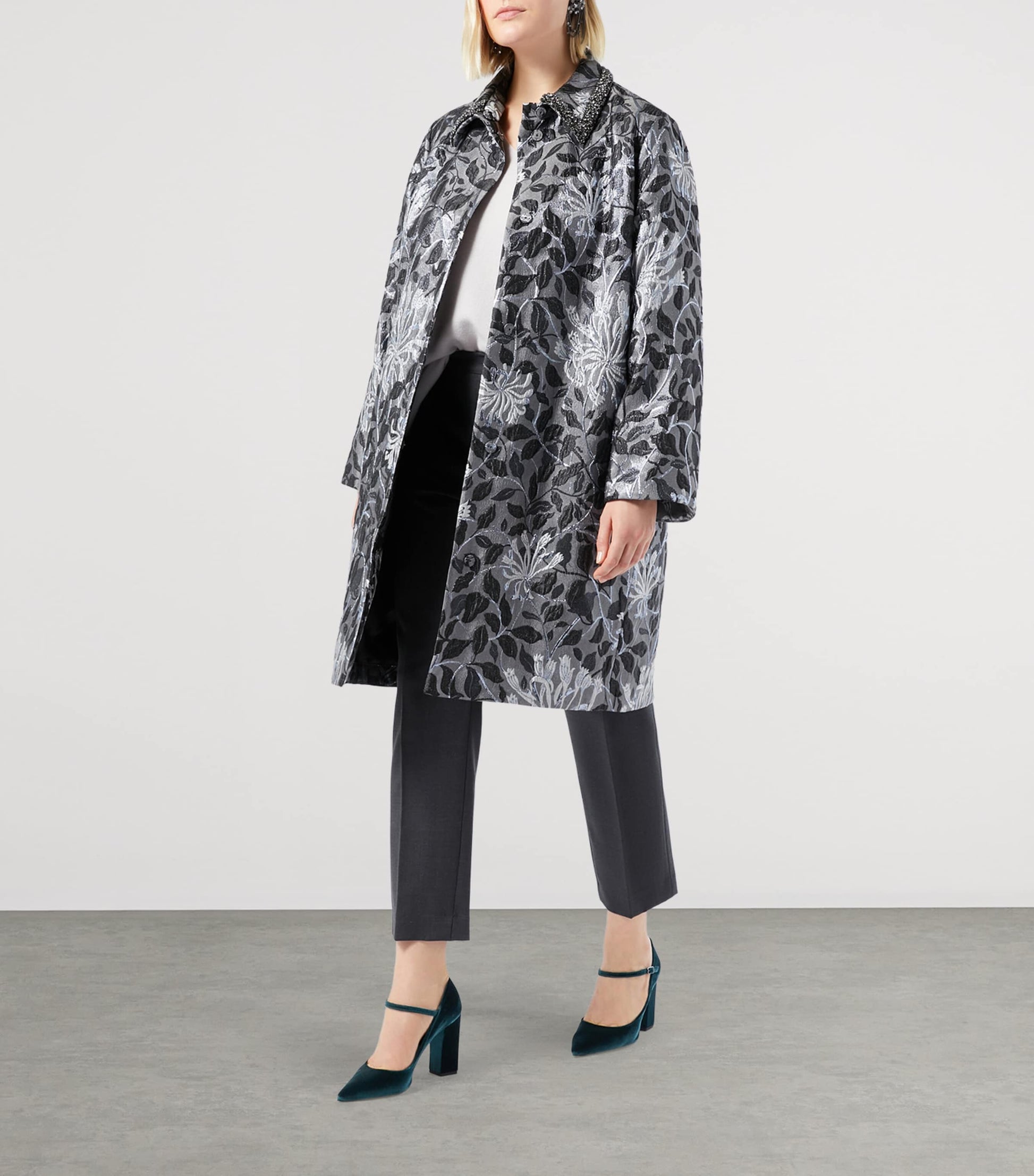 Marina Rinaldi Grey Brocade Embellished Coat