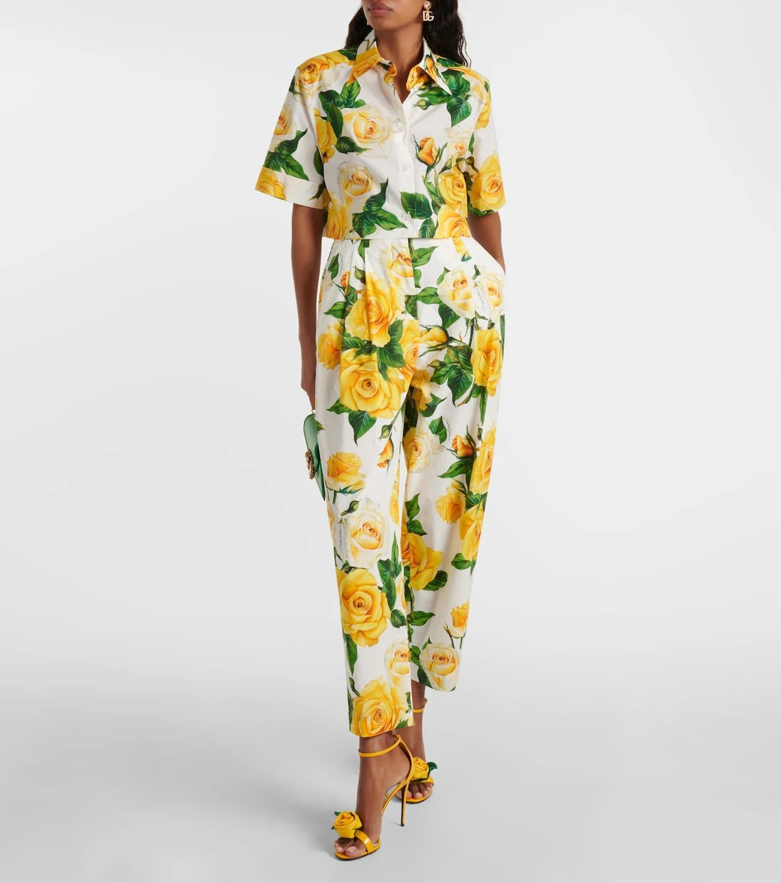 Dolce&Gabbana - Floral high-rise cotton cropped pants