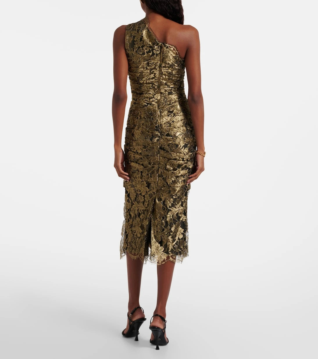Dolce&Gabbana - One-shoulder lamé lace midi dress