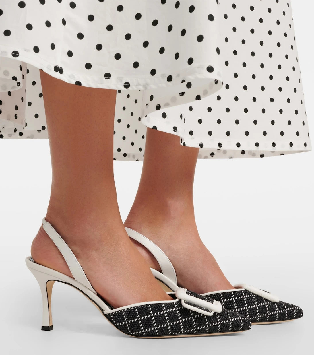Manolo Blahnik - Maysli raffia-effect slingback pumps