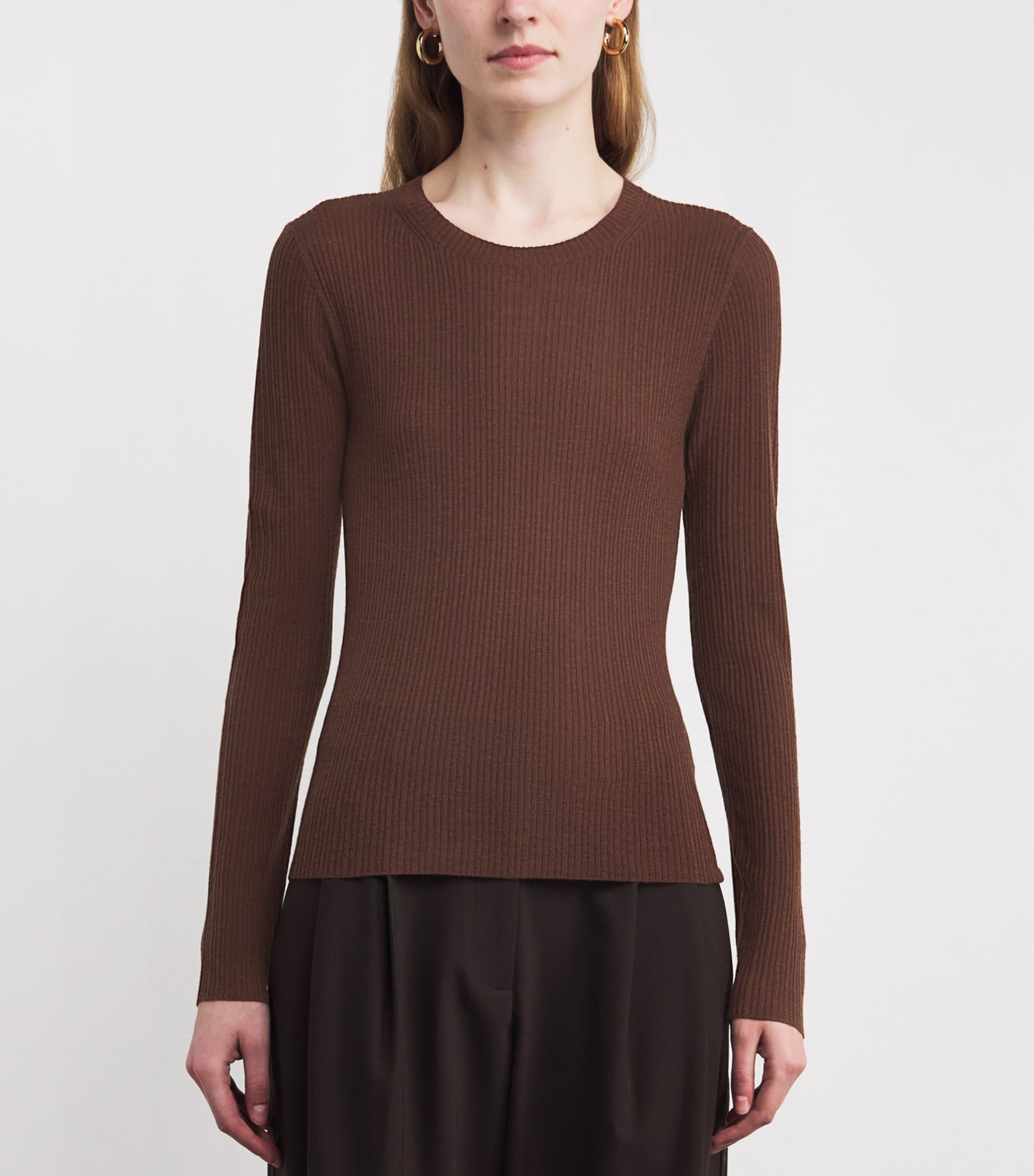 ME+EM Brown Wool-Cashmere Ribbed Sweater