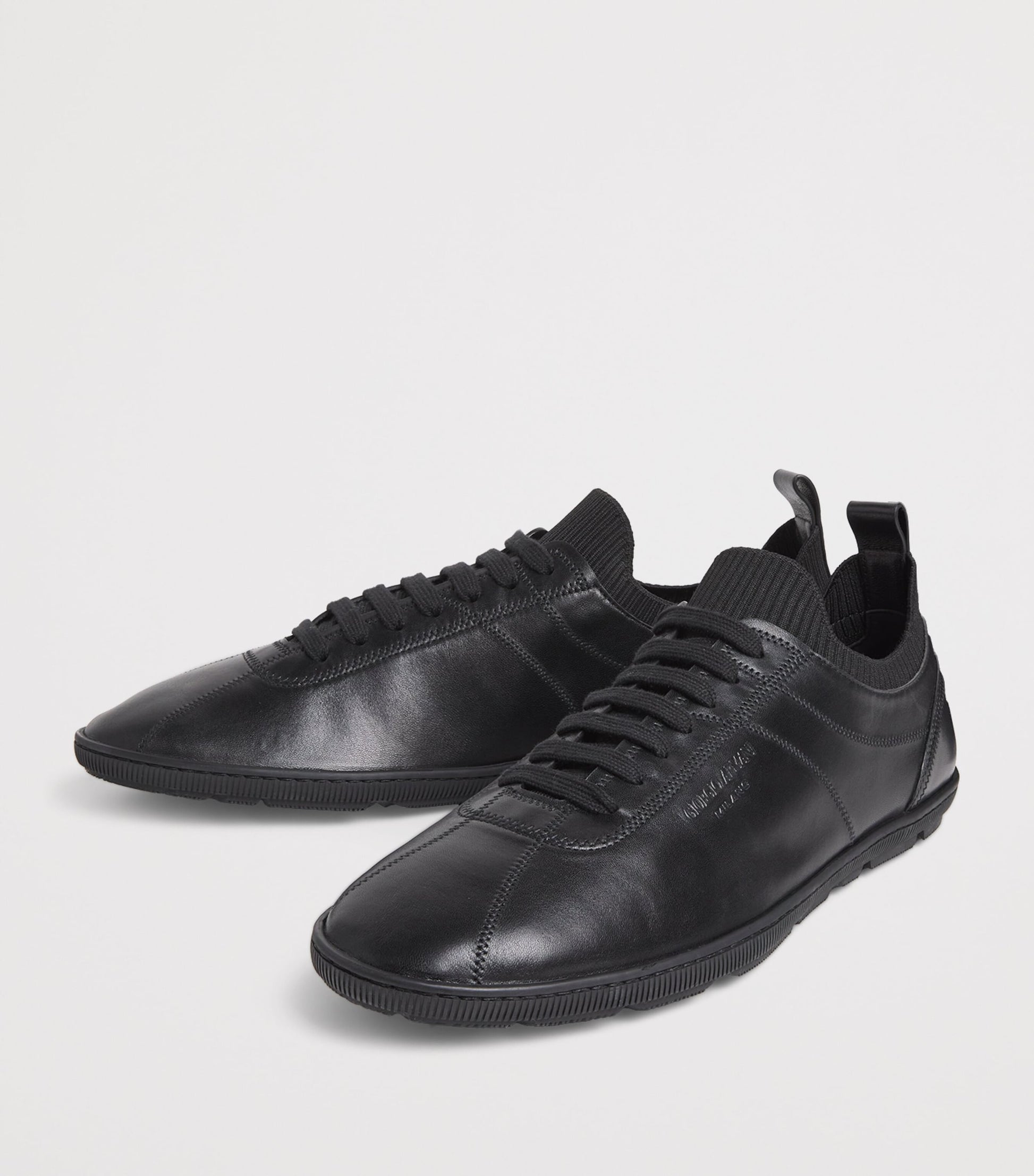 Leather Rib-Trim Sneakers