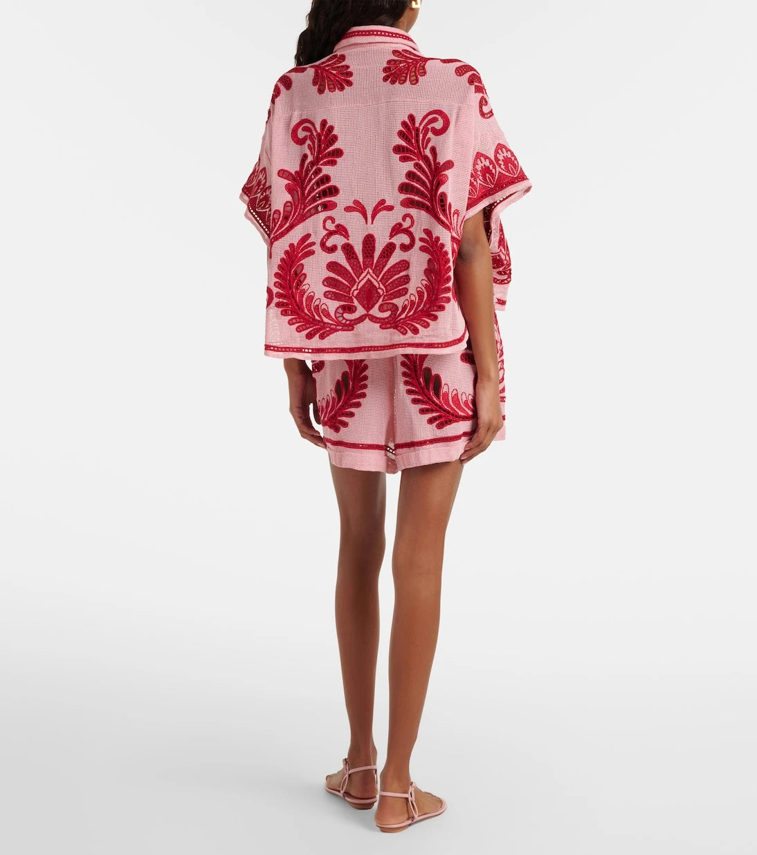 Farm Rio - Embroidered cotton mesh shorts