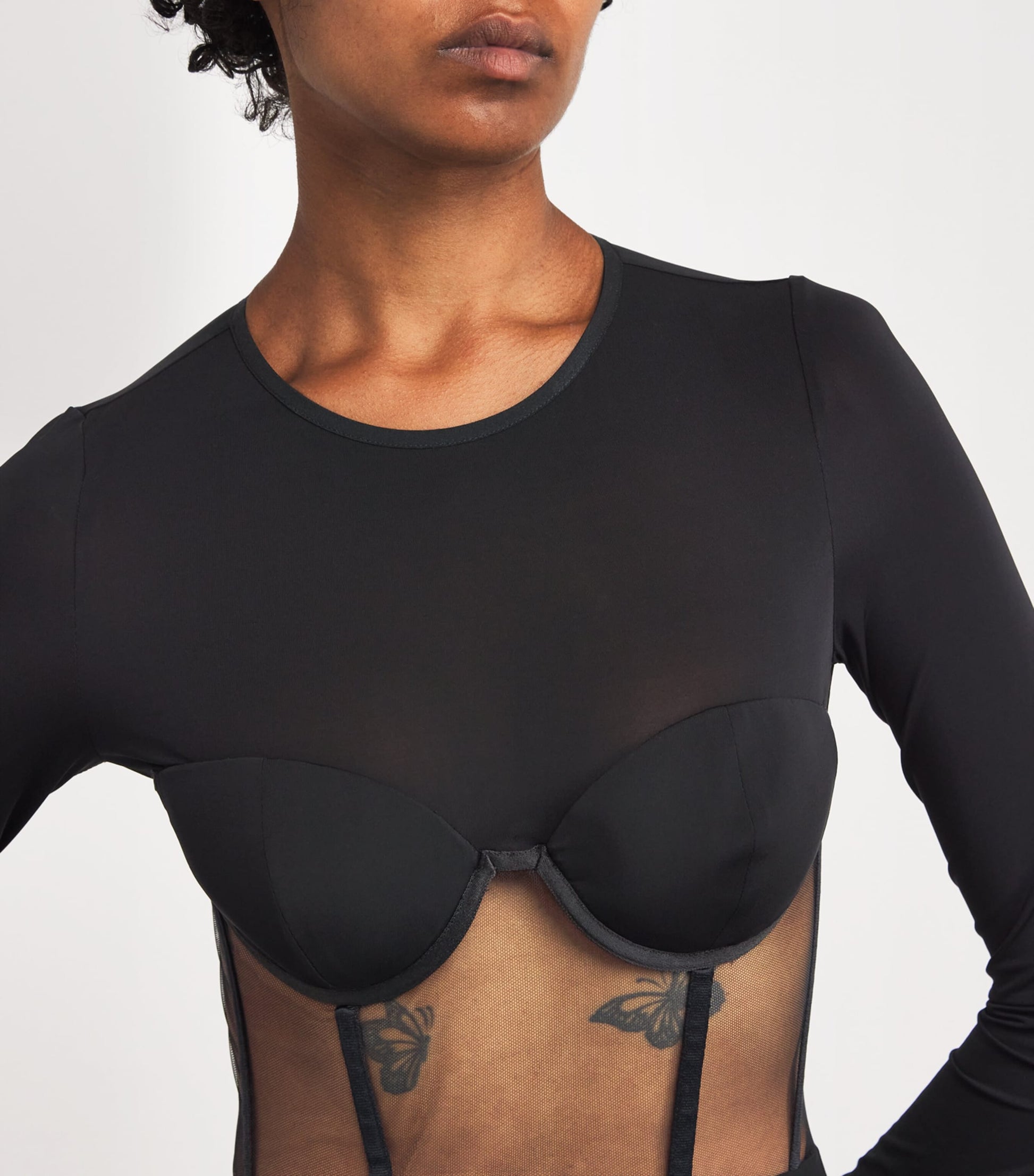 Nensi Dojaka Black Mesh Corseted Mini Dress