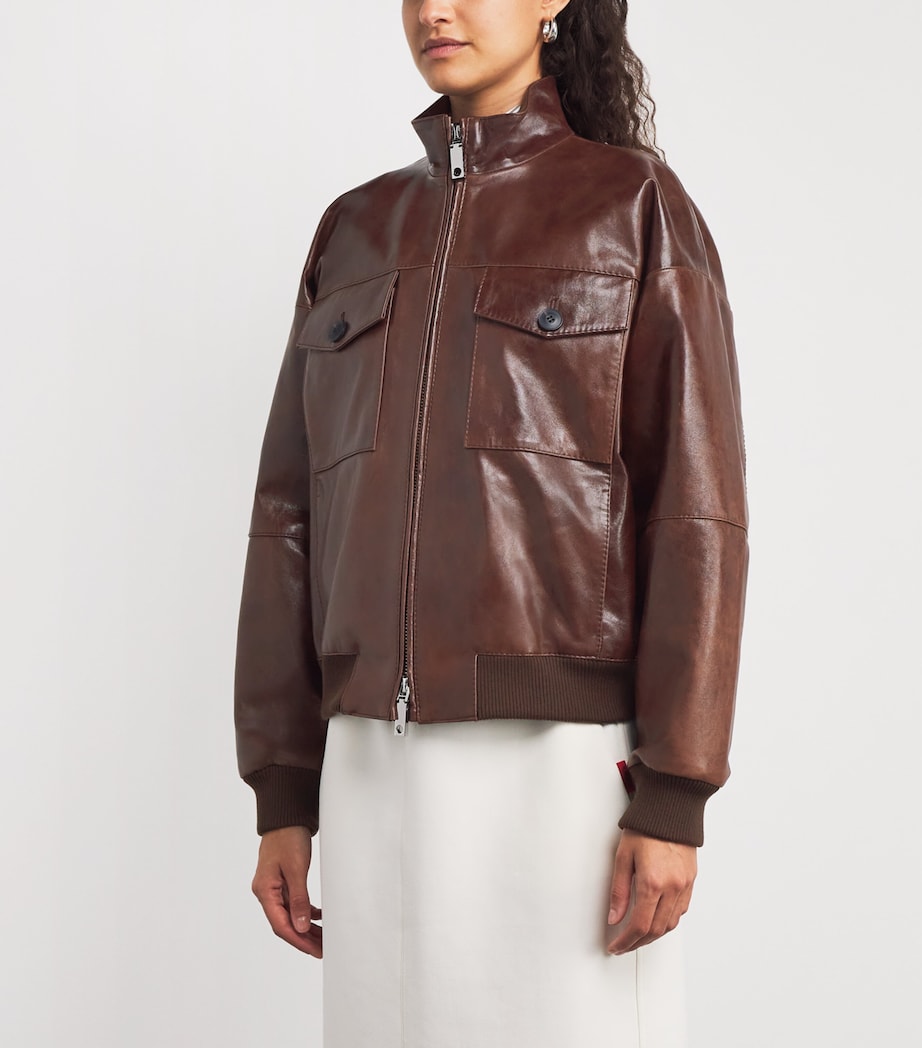 Brown Leather Bomber Jacket