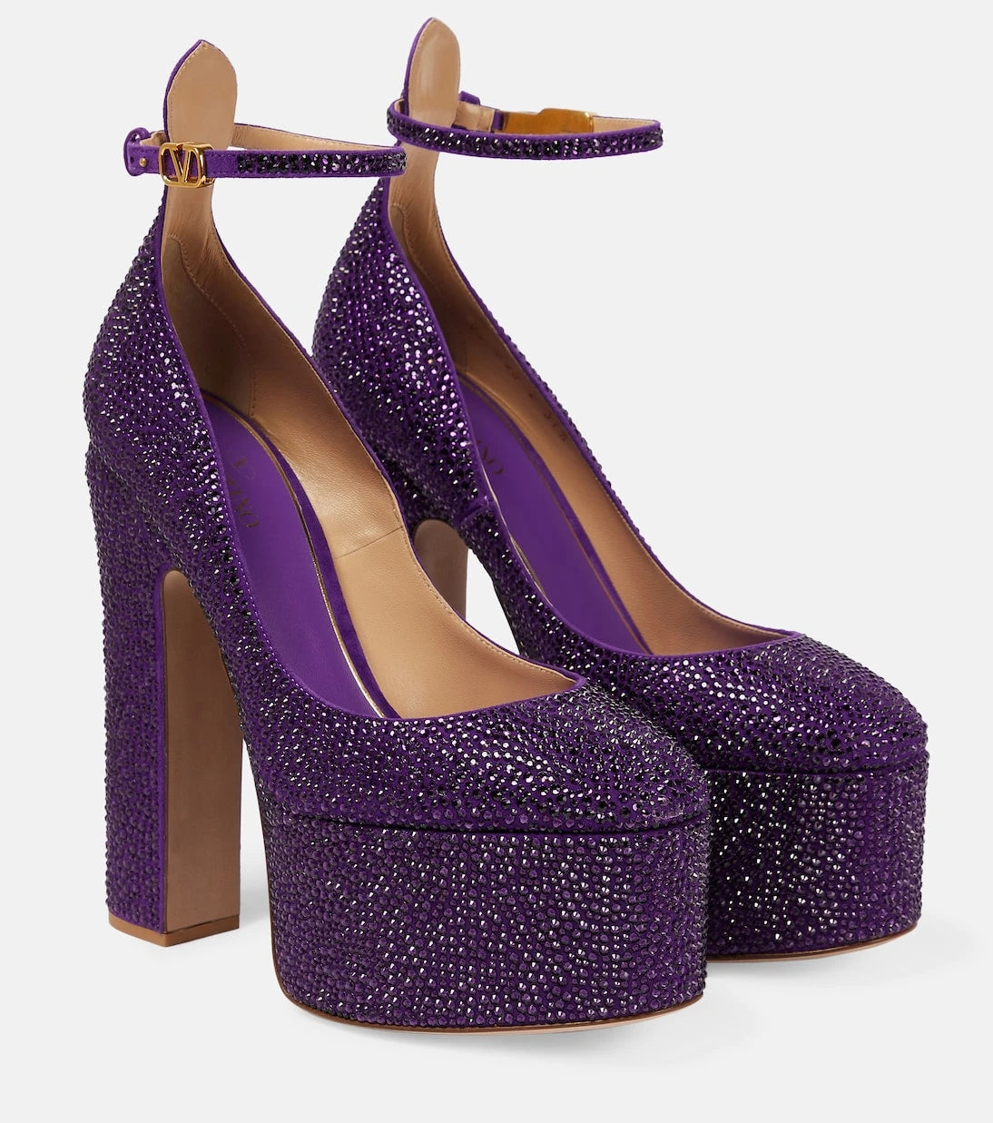 فالنتينو غارافاني - حذاء تان-غو بكعب عالٍ ونعل سميك من الجلد المزين
