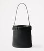 Black Leather Buckled Bucket Bag