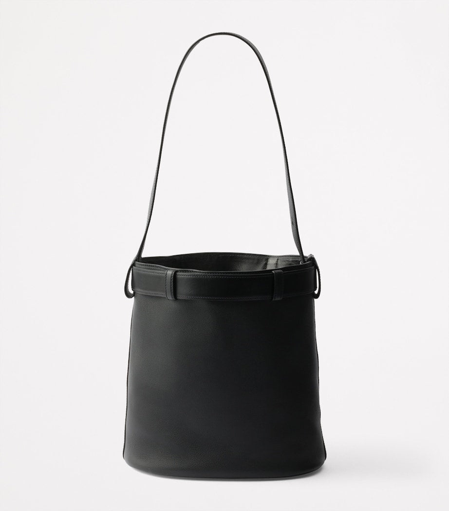 Black Leather Buckled Bucket Bag