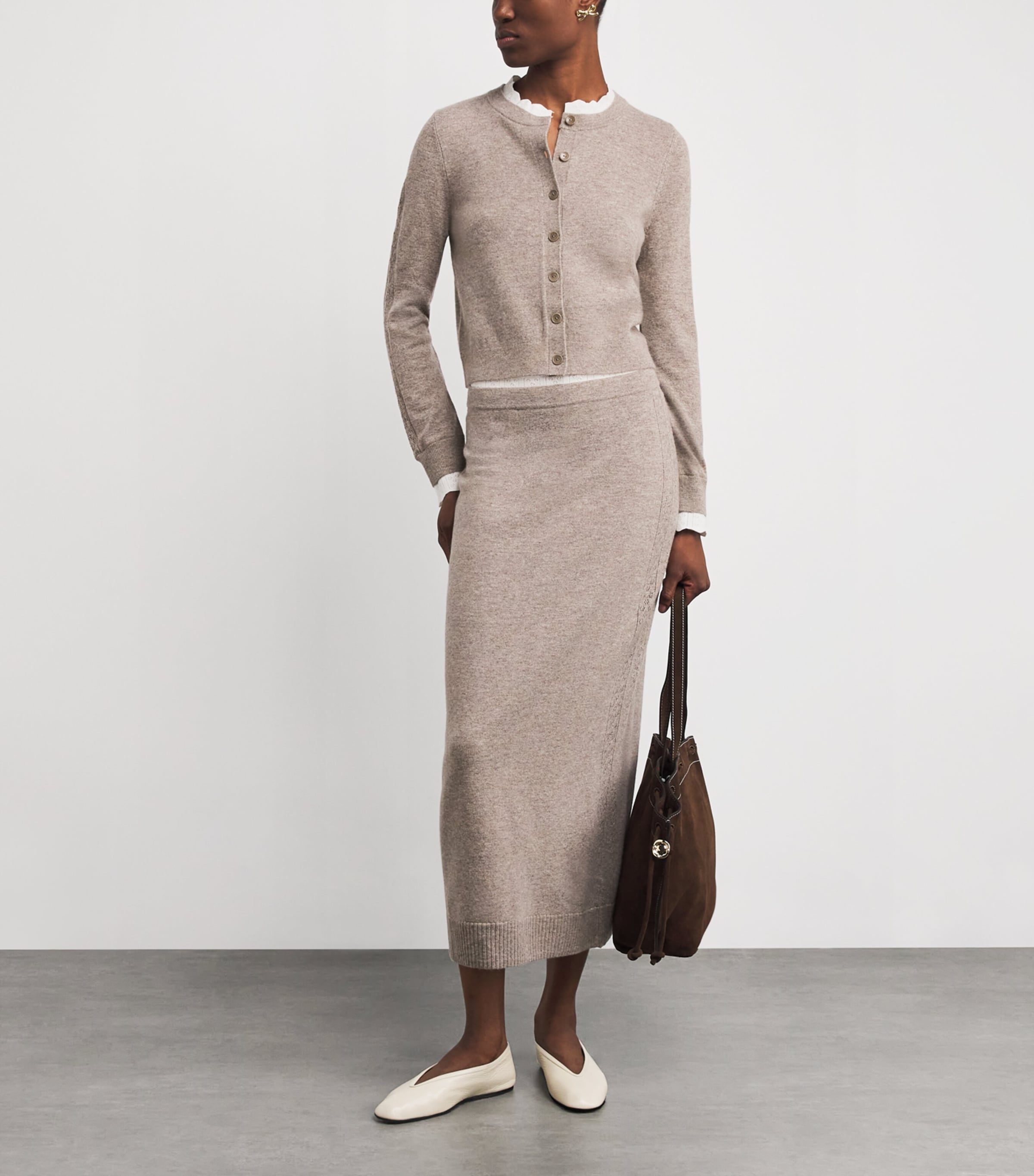 Sandro Paris Brown Wool-Cashmere Cardigan