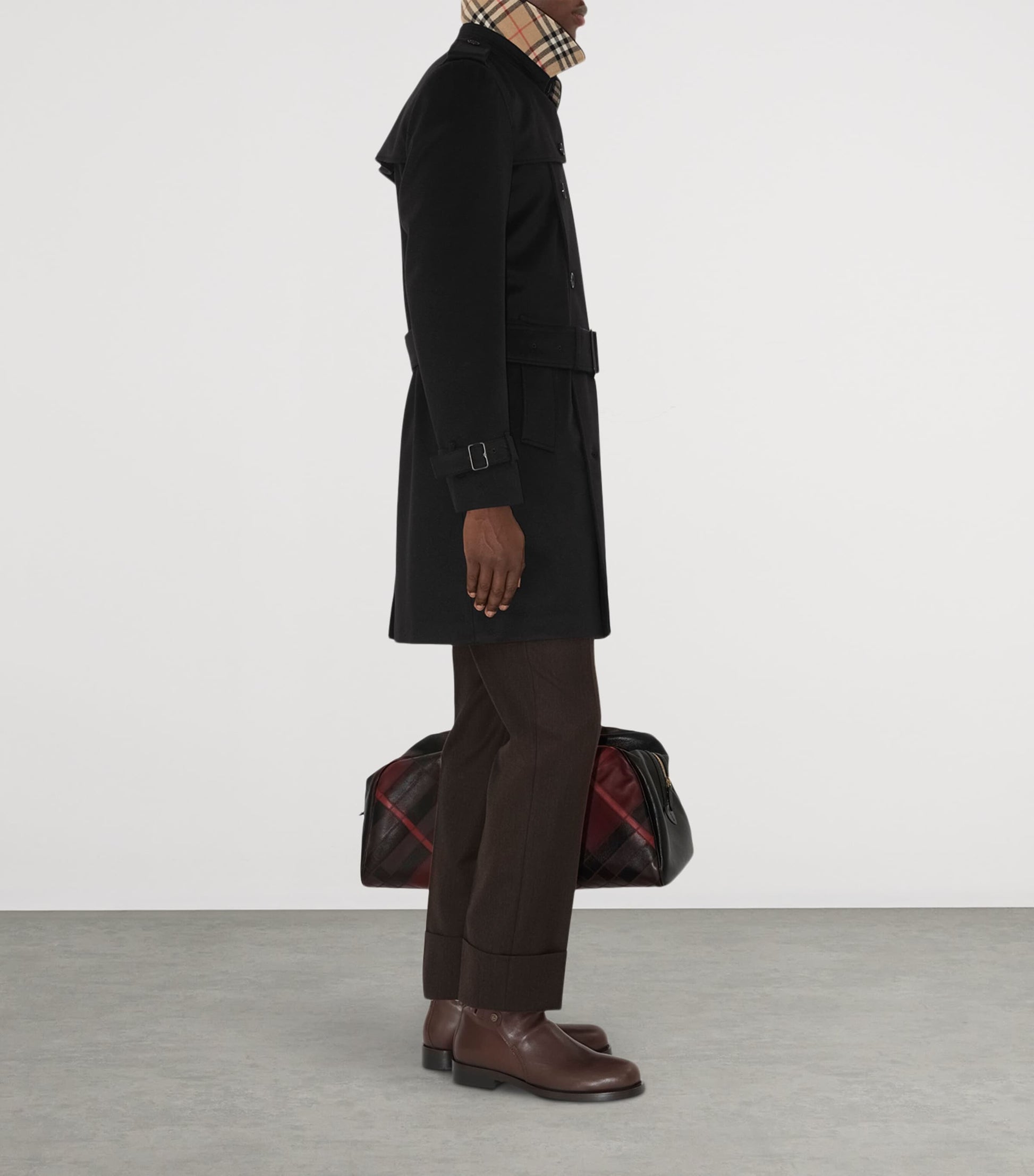 Black Cashmere Mid-Length Trench Coat