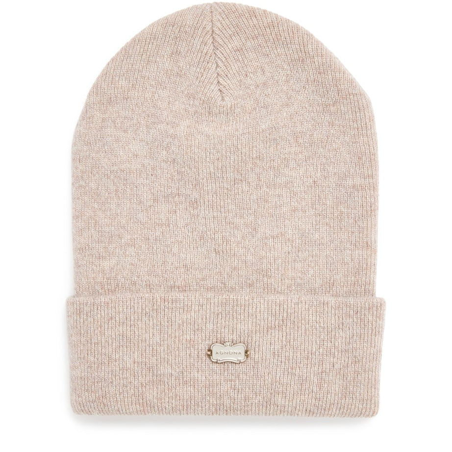 Agnona Beige Cashmere Logo-Plaque Beanie