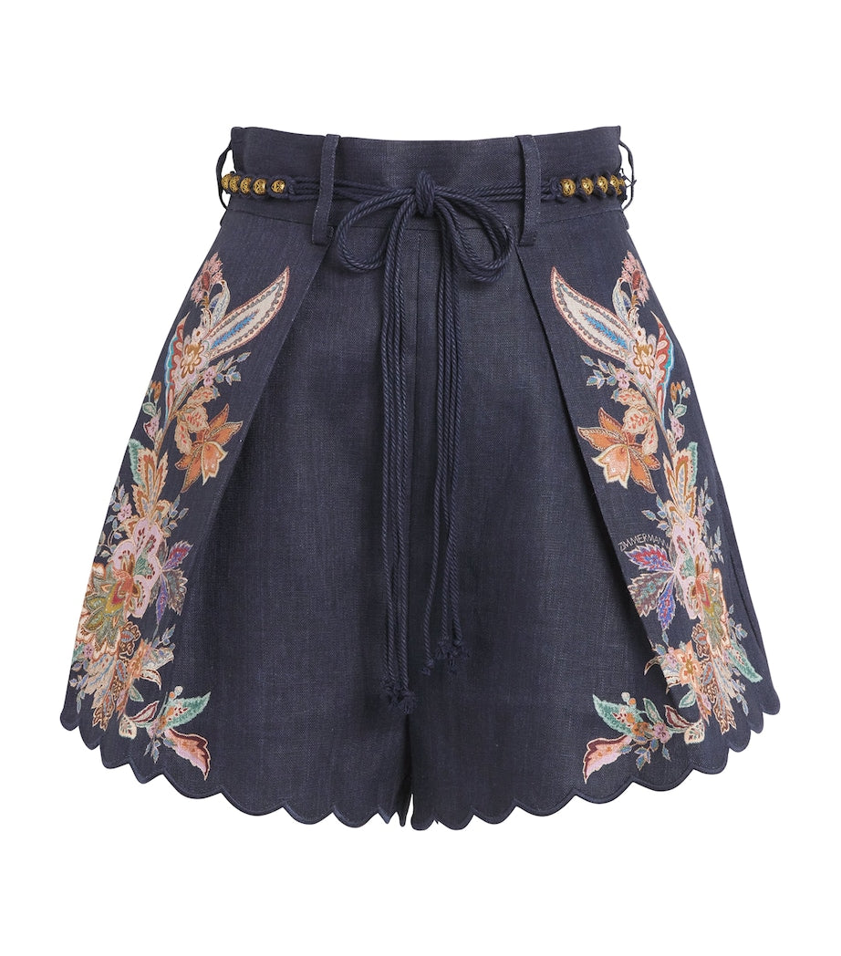 Zimmermann Navy Linen Rhiannon Tuck Shorts