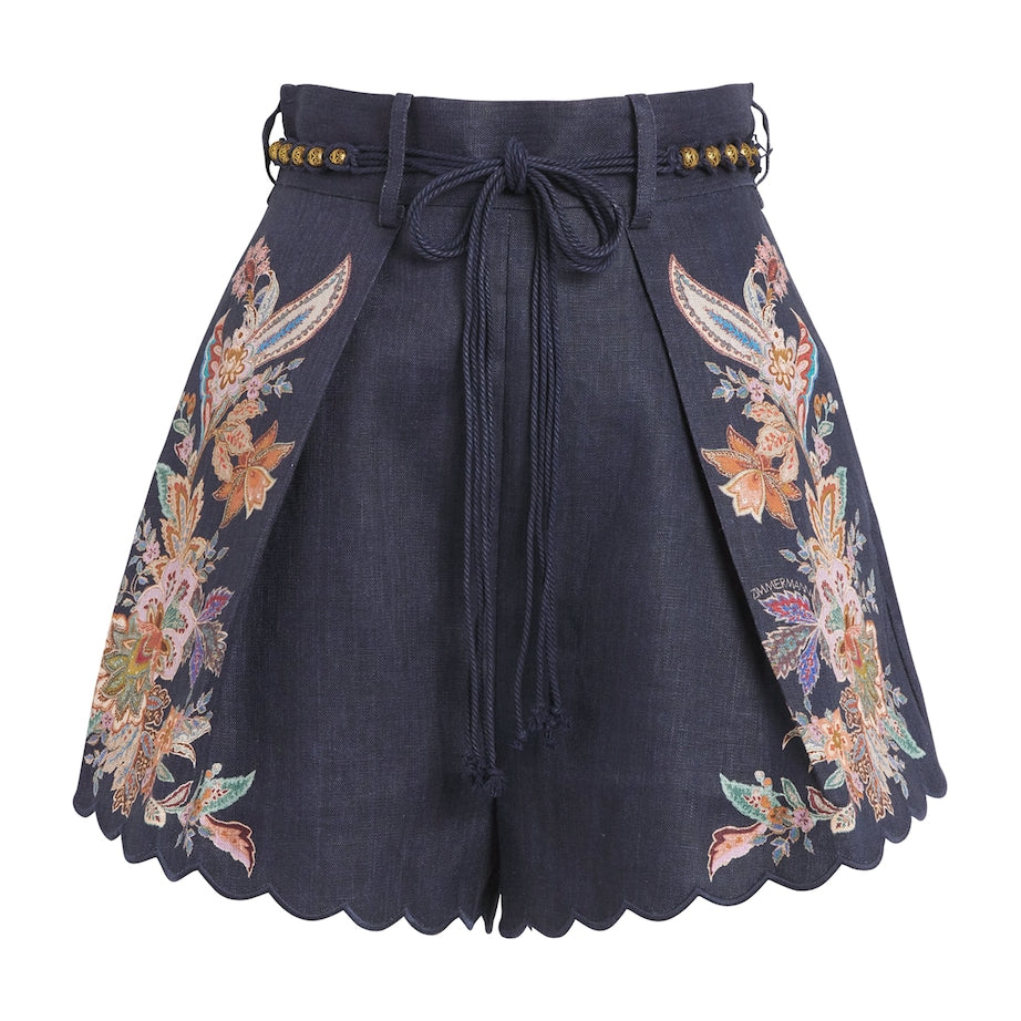 Zimmermann Navy Linen Rhiannon Tuck Shorts