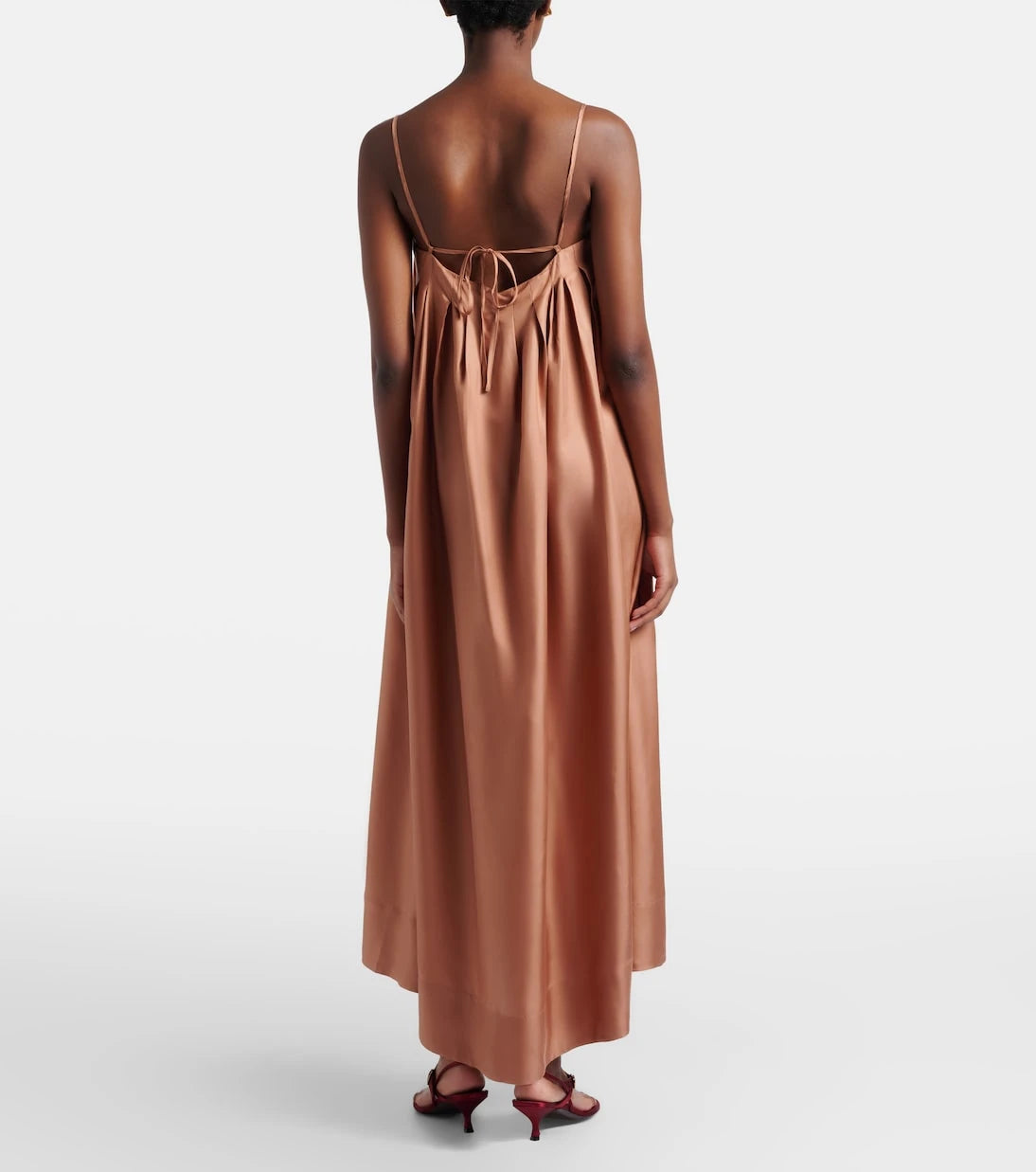 Asceno - Heather pleated silk twill maxi dress