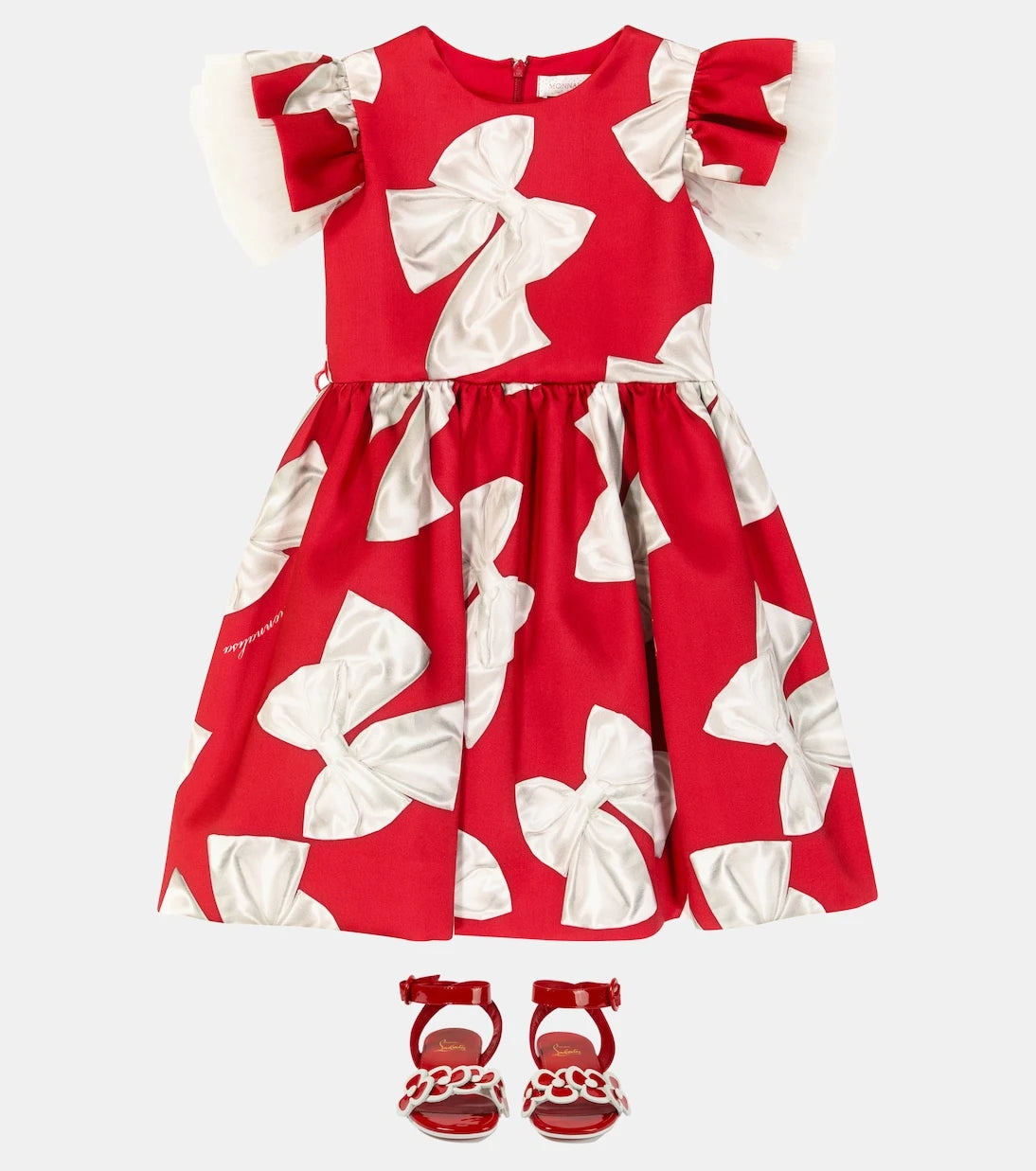 Monnalisa - Bow-printed belted dress