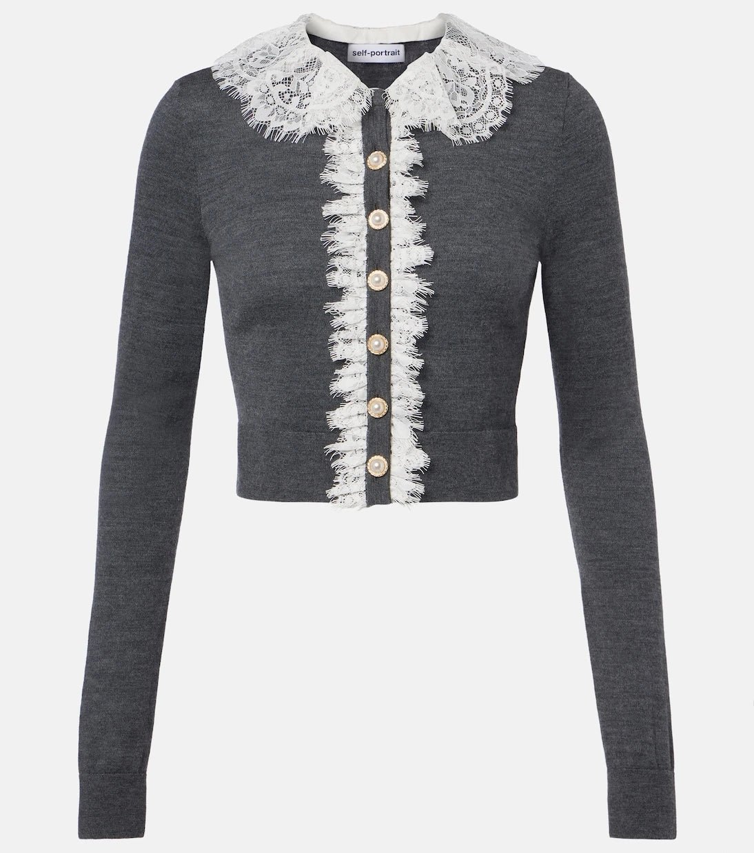 Self-Portrait - Lace-trimmed wool cardigan