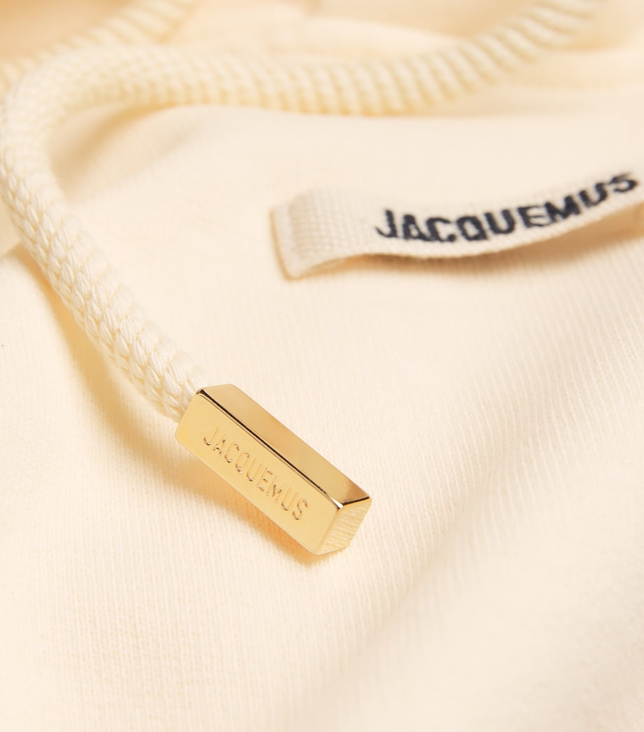 Ivory Cotton Cropped Grosgrain Logo Hoodie