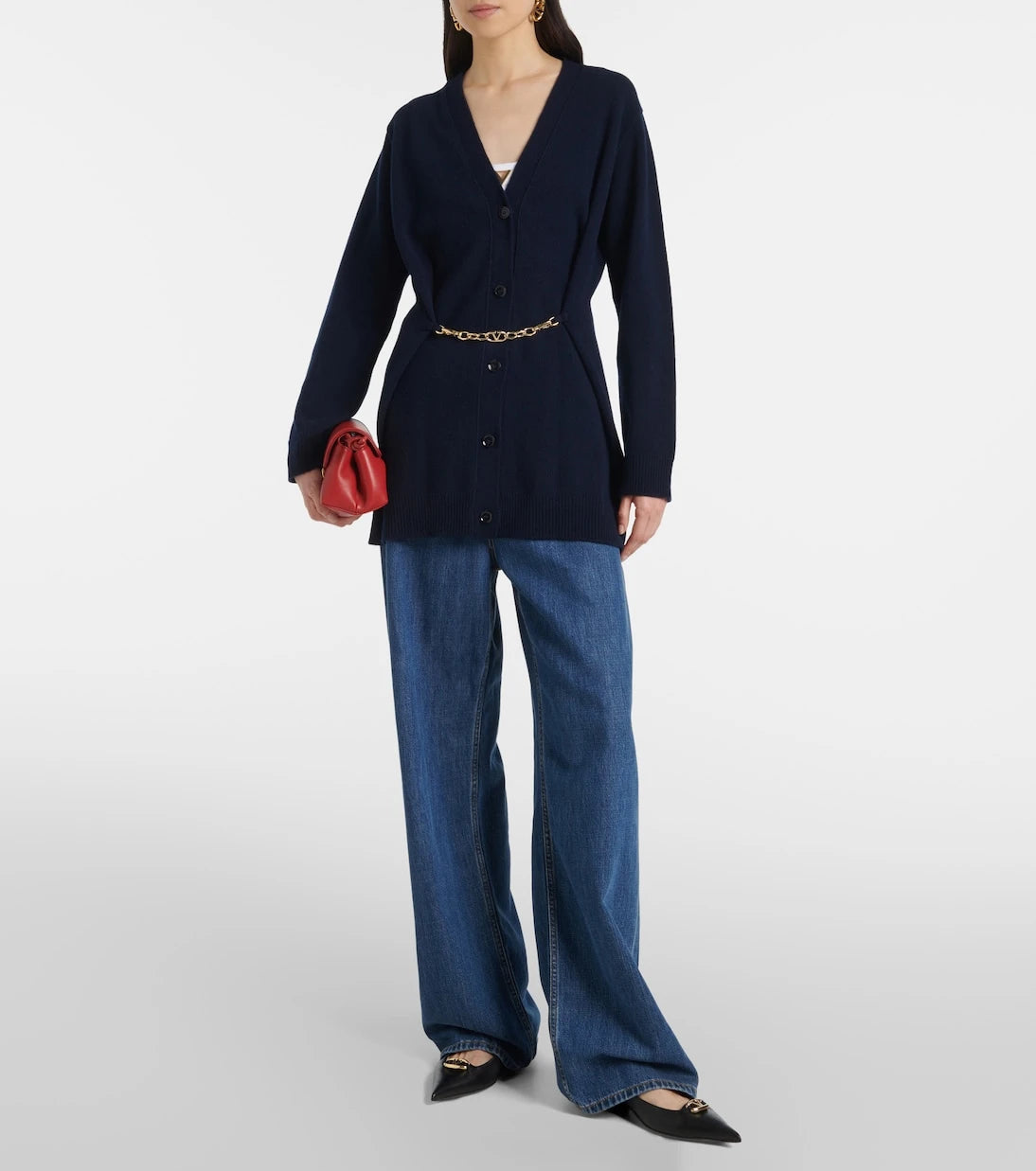 Valentino - Chain-detail virgin wool cardigan