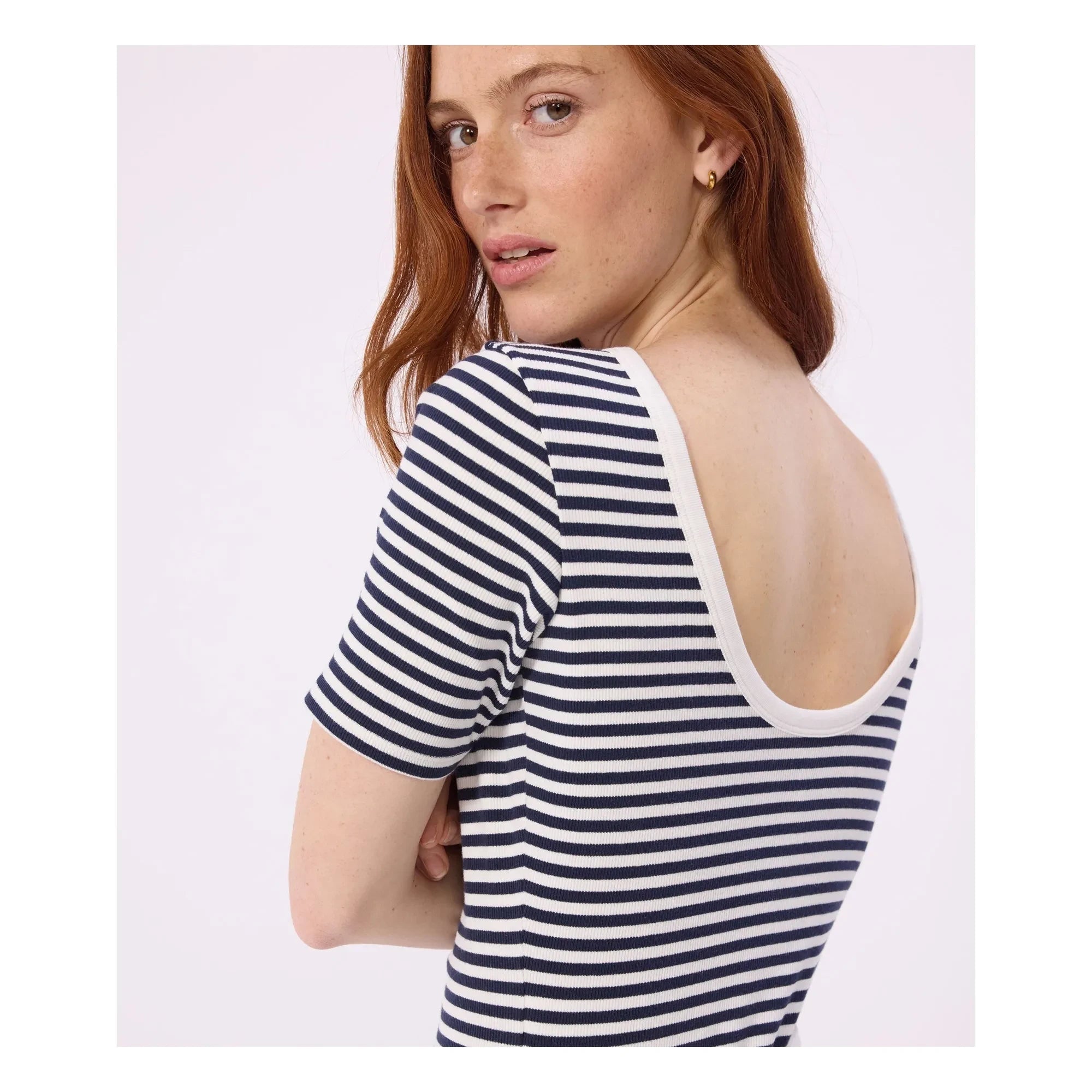 Petit Bateau - Striped Ribbed Organic Cotton Bodysuit | Navy blue