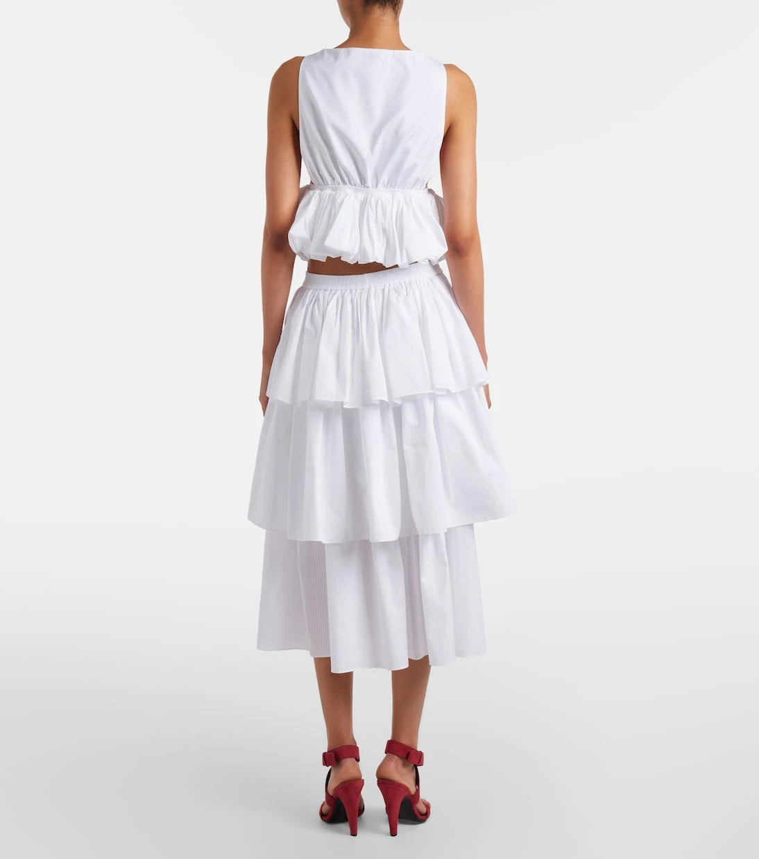 Alaïa - Ruffled tiered cotton midi skirt