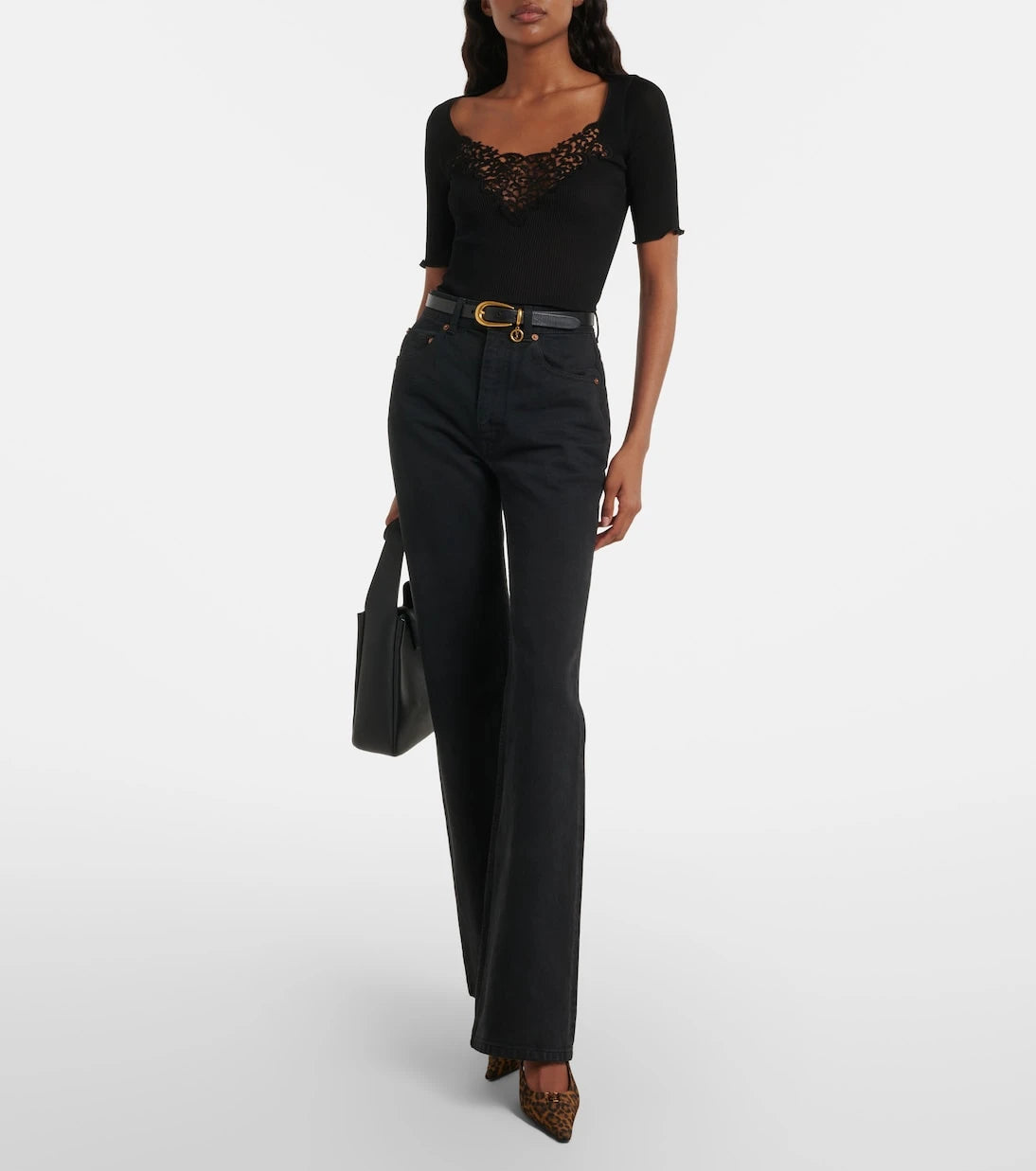 Saint Laurent - Lace-trimmed ribbed-knit silk top