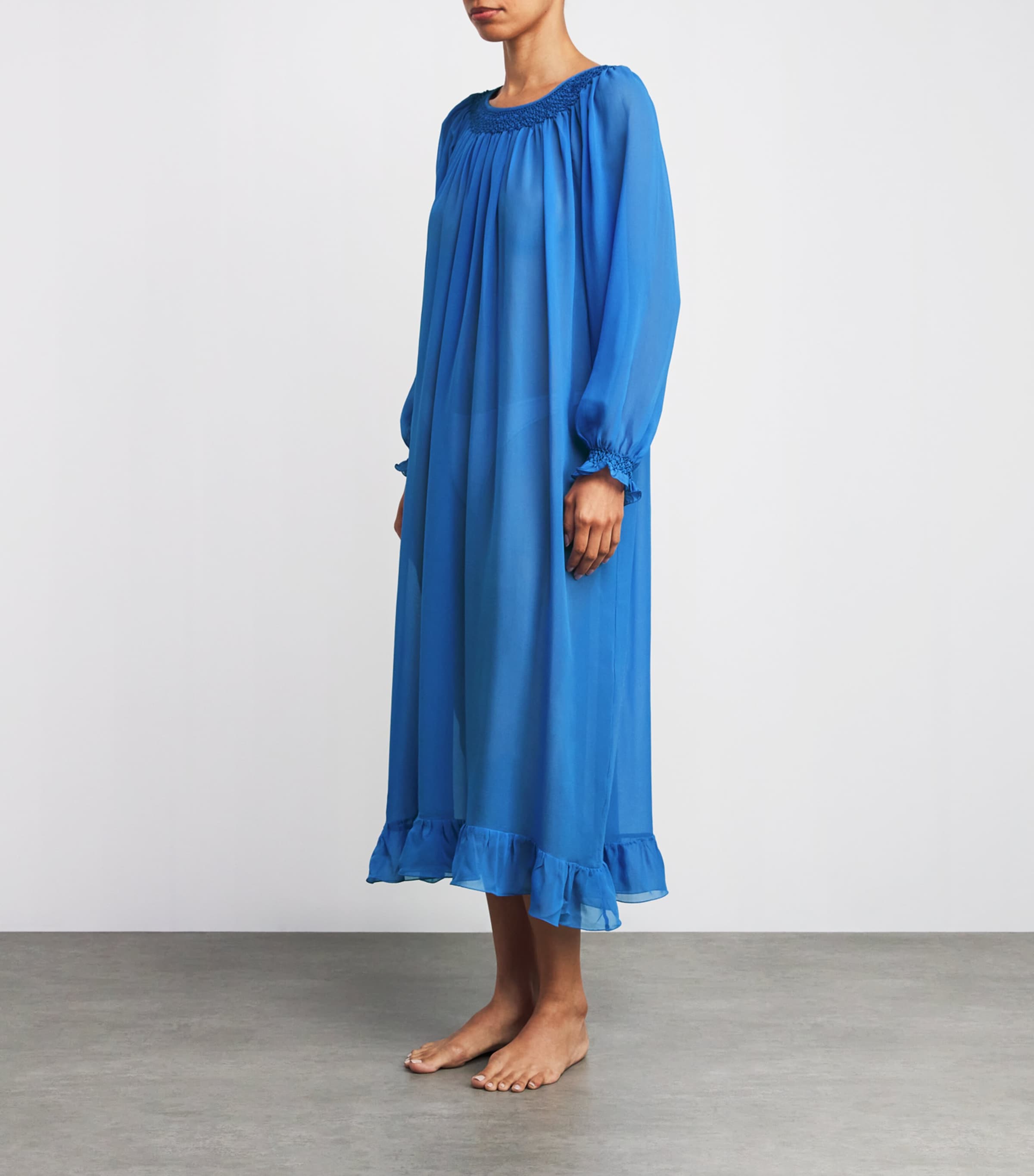 Loretta Caponi Blue Silk Sheer Severa Nightdress