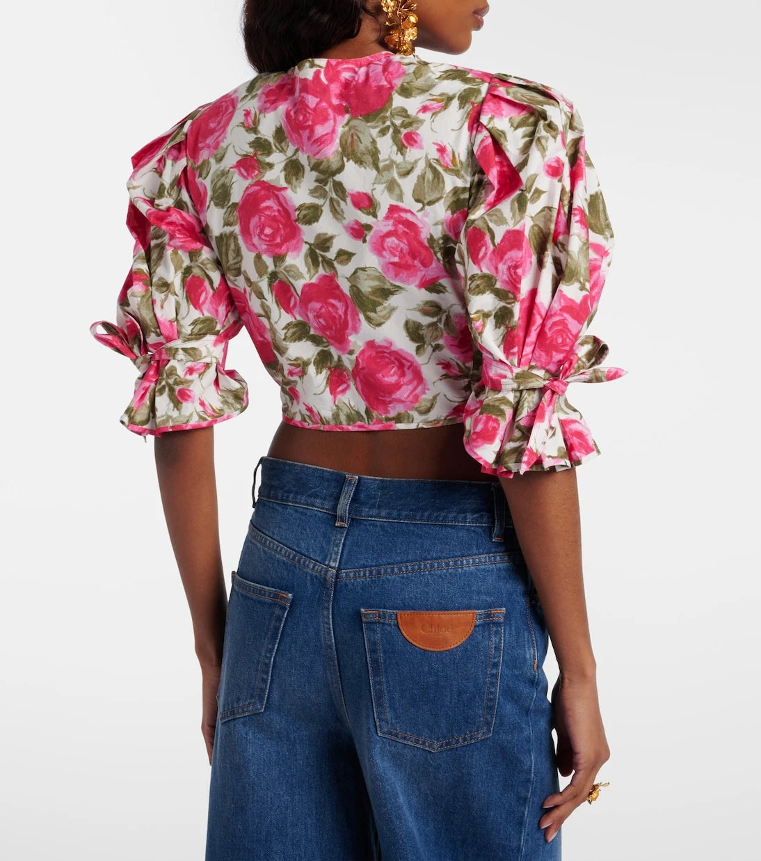 Chloé - Floral cropped puff-sleeve cotton blouse