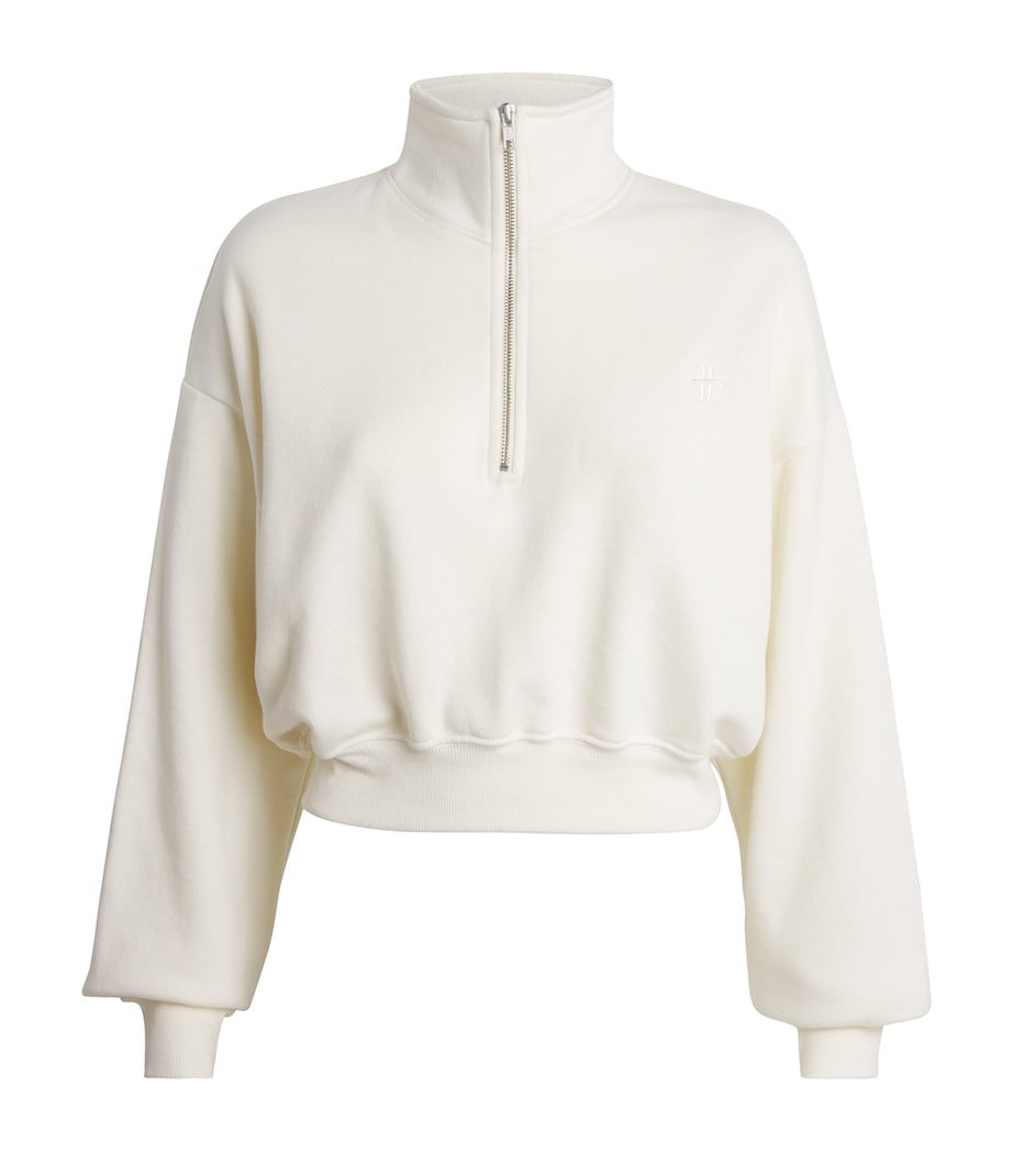 Ivory Cropped Cotton-Blend Half-Zip Sweatshirt