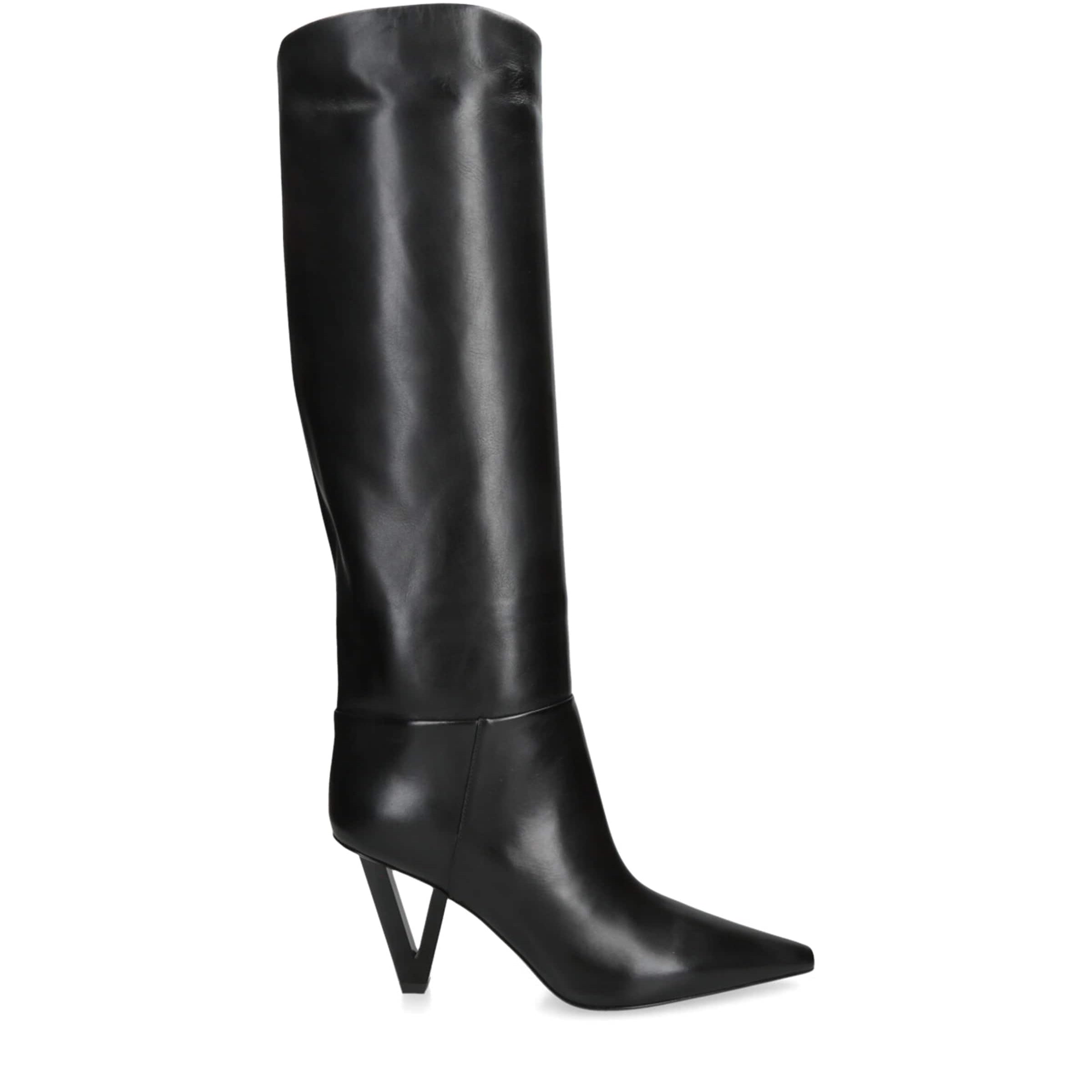 Versace Black Leather V-Heel Knee-High Boots 85
