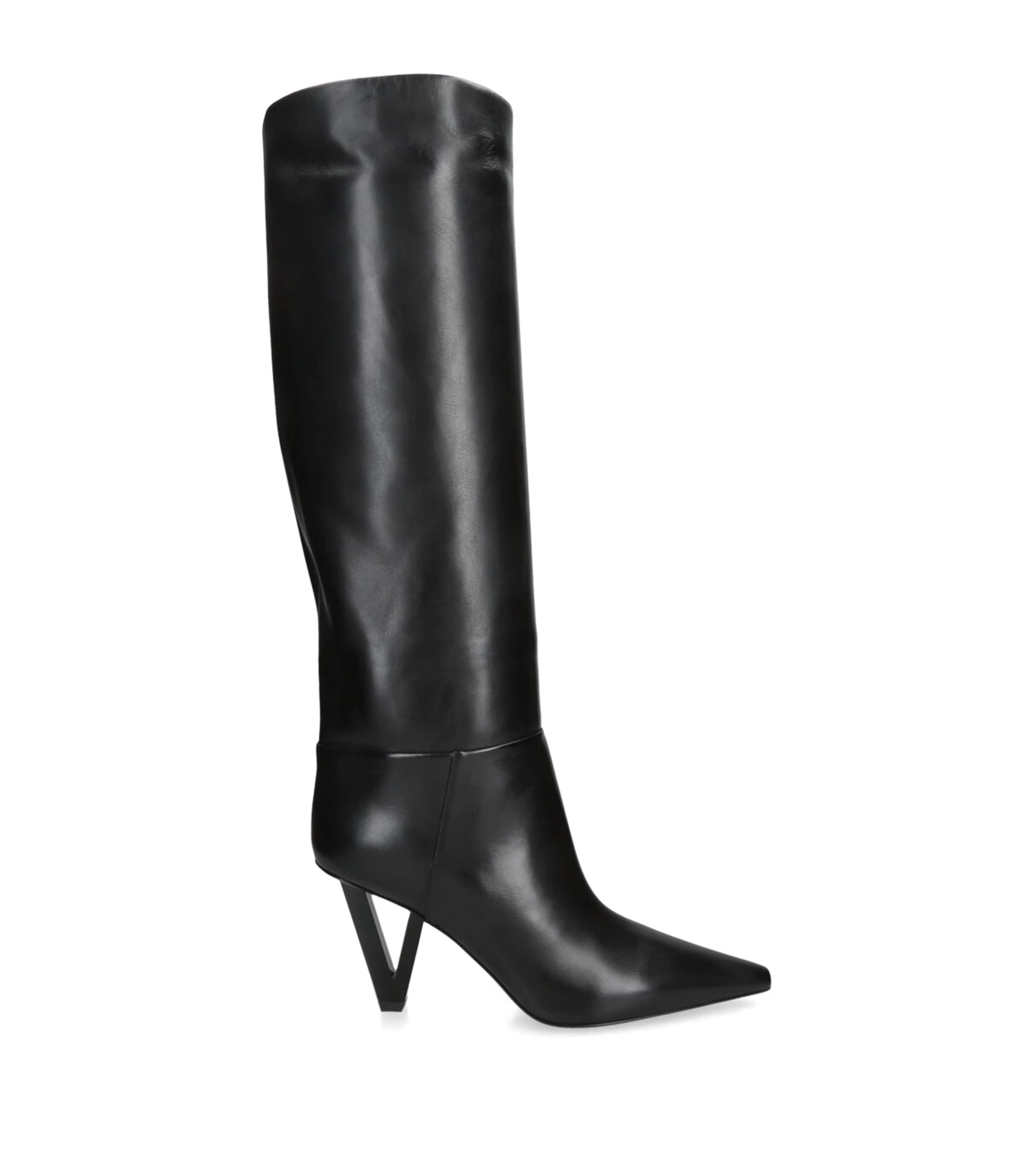 Versace Black Leather V-Heel Knee-High Boots 85