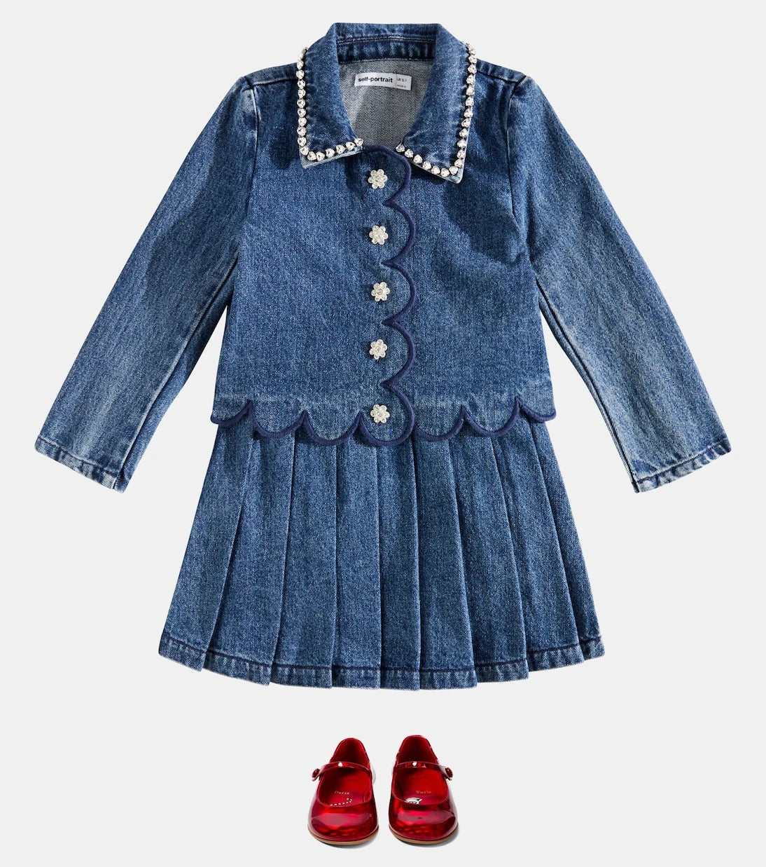 Self-Portrait Kids - Pleated denim skirt