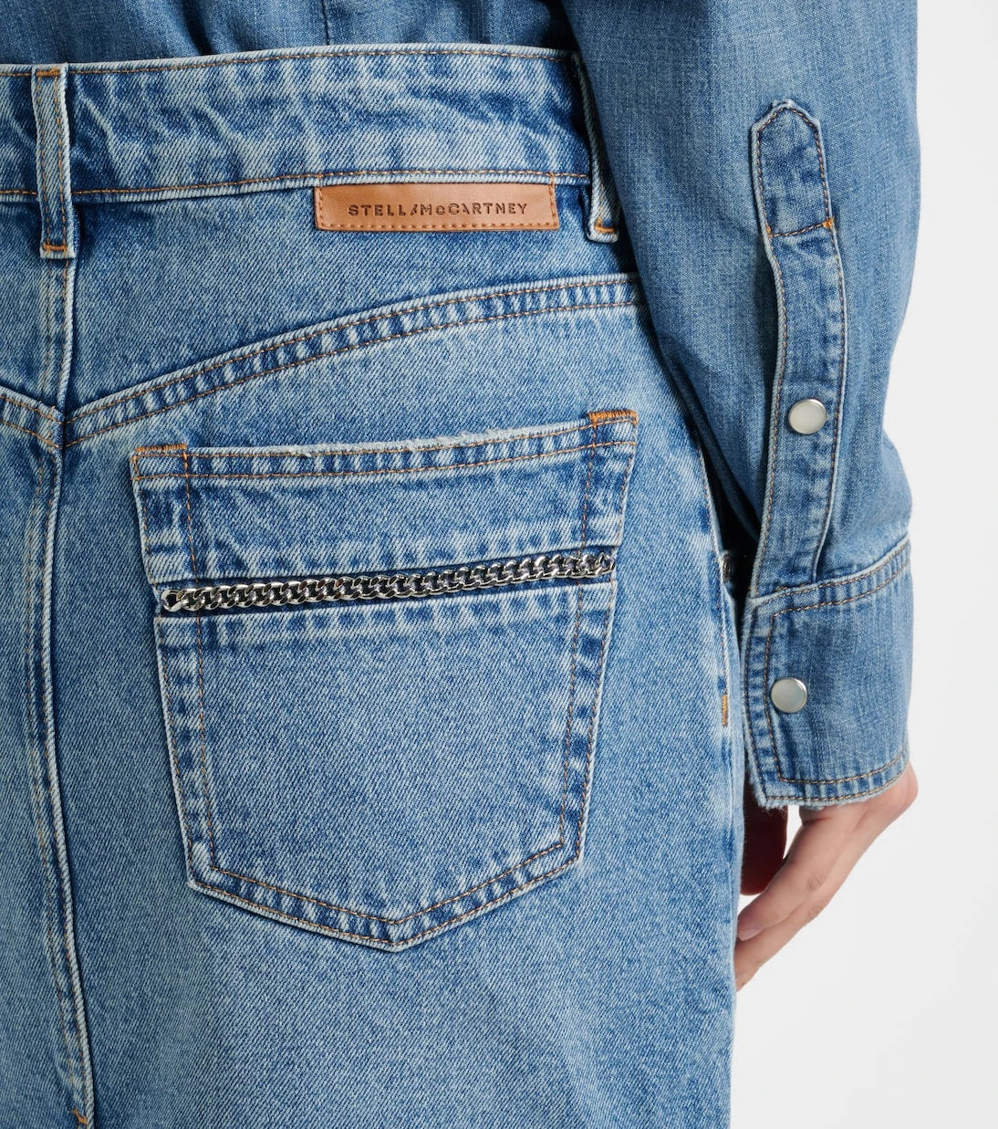 Stella McCartney - Chain-detail denim midi skirt