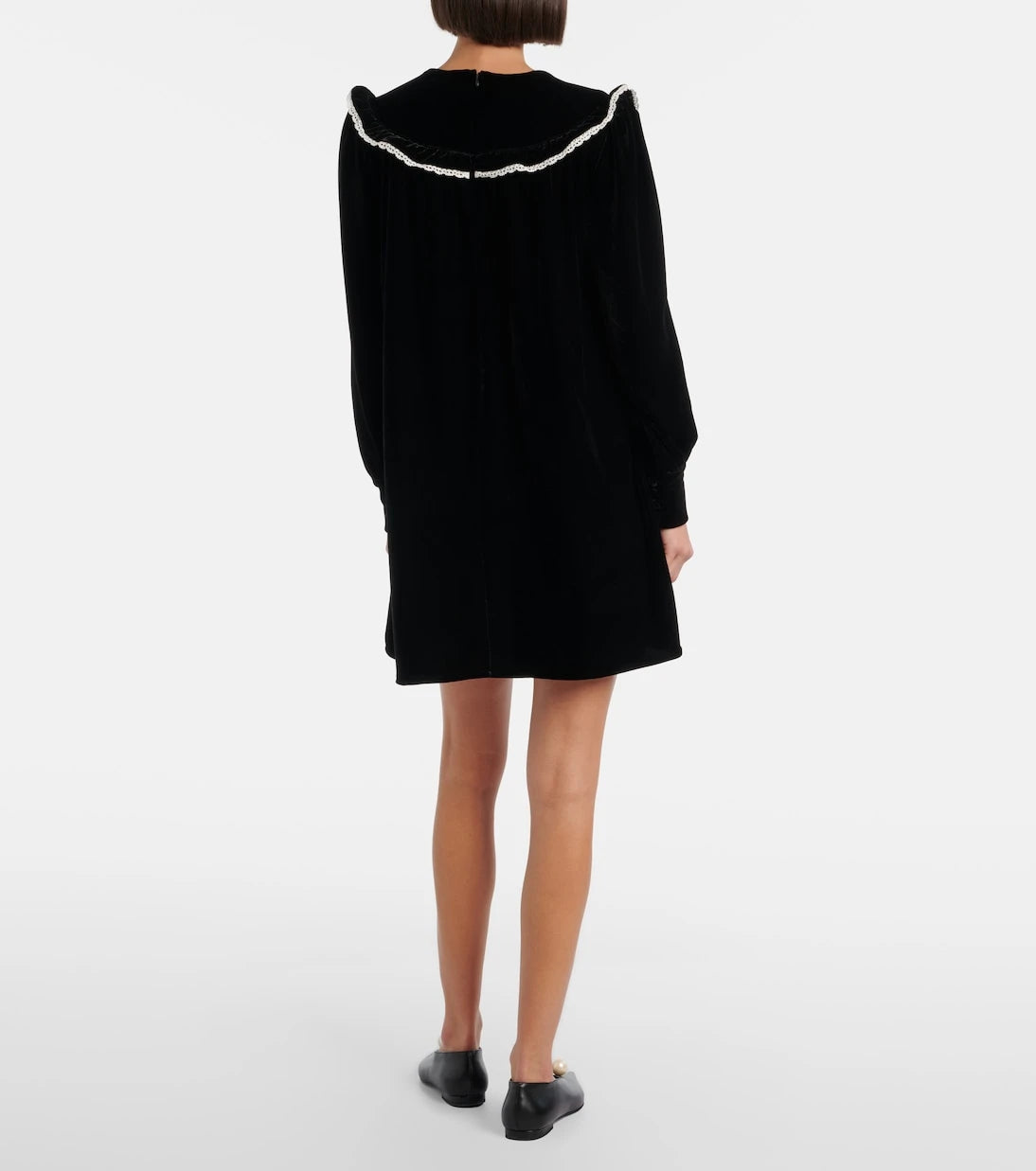 Ganni - Lace-trimmed velvet minidress