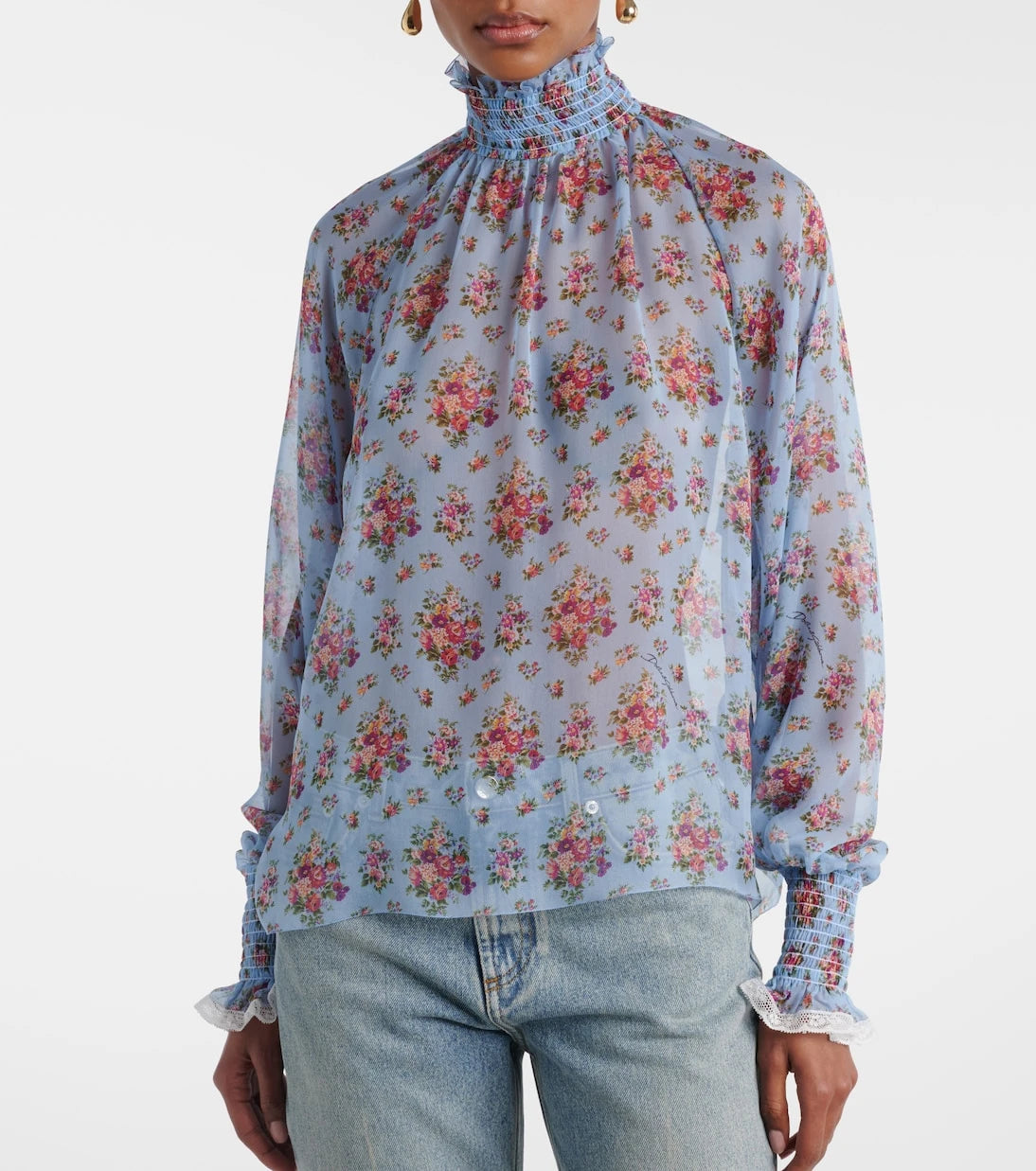 Dolce&Gabbana - Floral ruffled silk and cotton blouse