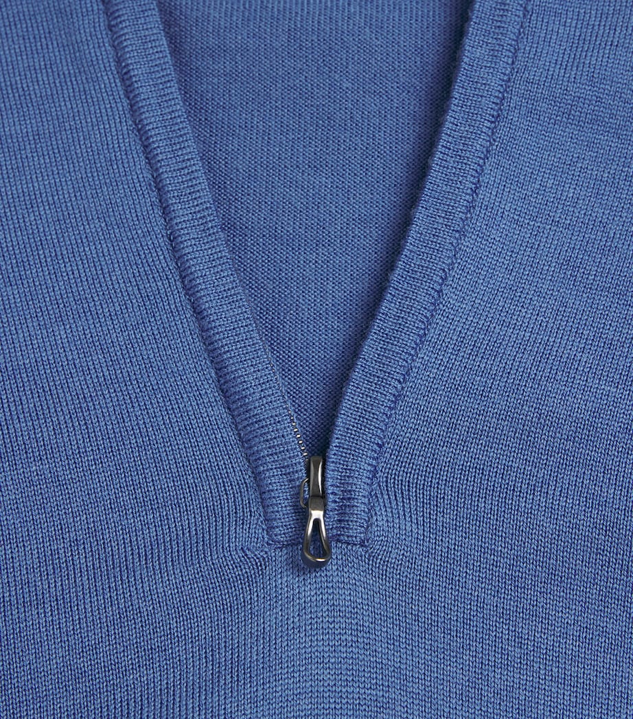 John Smedley Blue Extra Fine Merino Wool Half-Zip Tapton Sweater